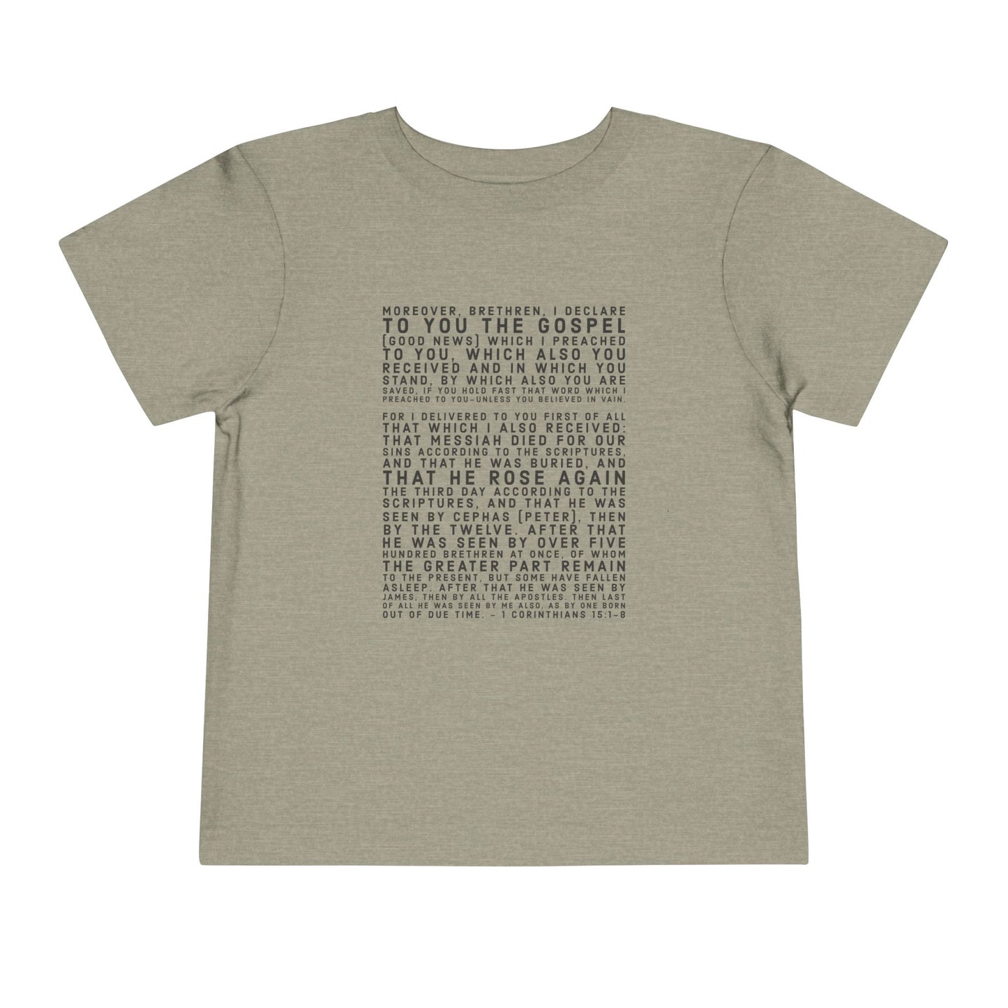 'I declare to you the gospel' - Front Text, Dark-Lettered Edition - (9 Color Options) - Toddler Short Sleeve Tee