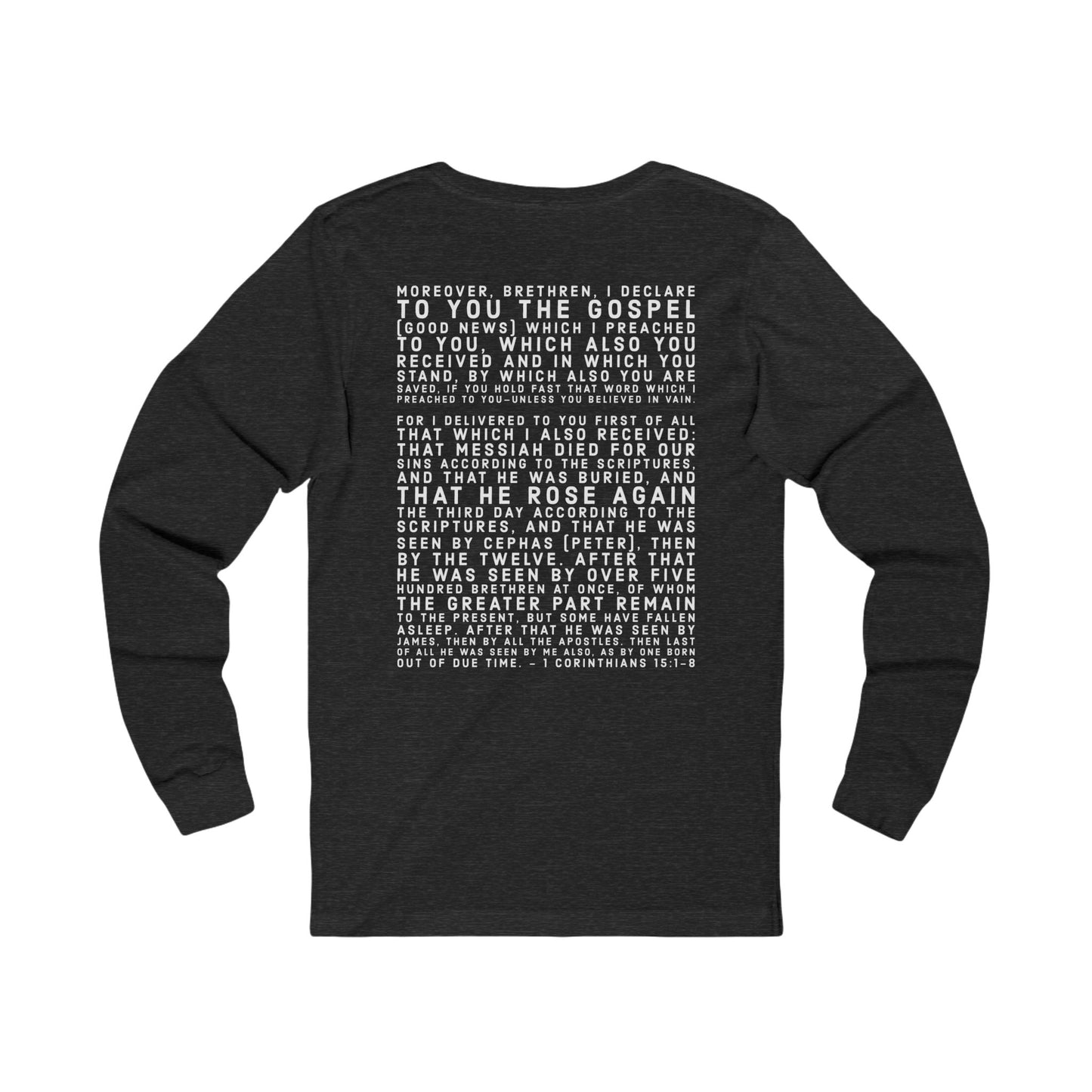 'I declare to you the gospel' - Back Text, Light Lettered Edition - (11 Color Options) - Adult Unisex Jersey Long Sleeve Tee