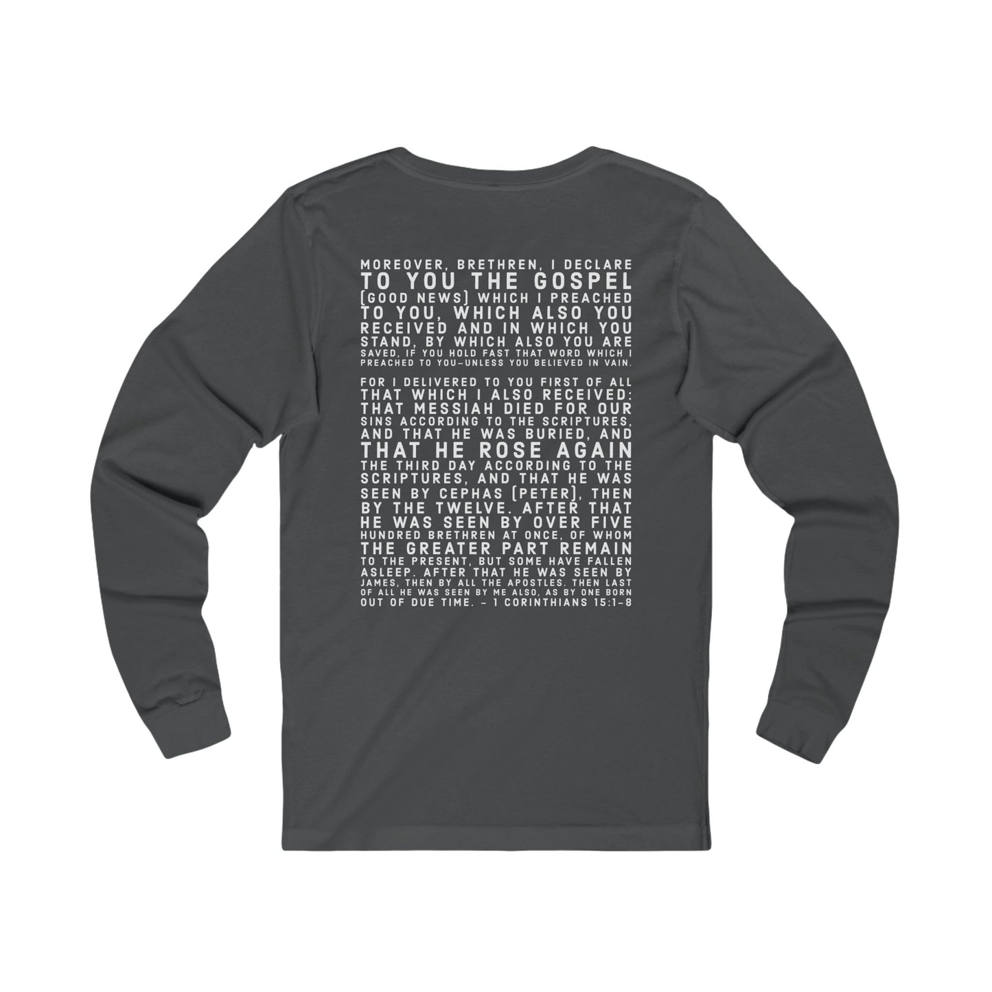 'I declare to you the gospel' - Back Text, Light Lettered Edition - (11 Color Options) - Adult Unisex Jersey Long Sleeve Tee