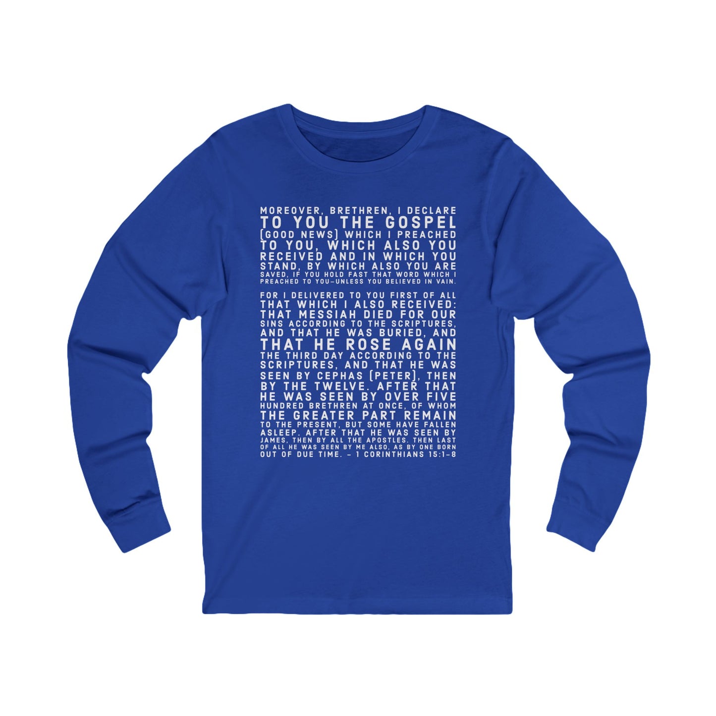 'I declare to you the gospel' - Front Text, Light Lettered Edition - (11 Color Options) - Adult Unisex Jersey Long Sleeve Tee
