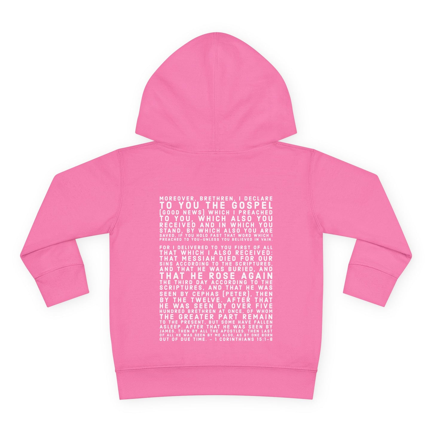 'I declare to you the gospel' - Back Text, Light Lettered Edition - (15 Color Options) - Toddler Pullover Fleece Hoodie