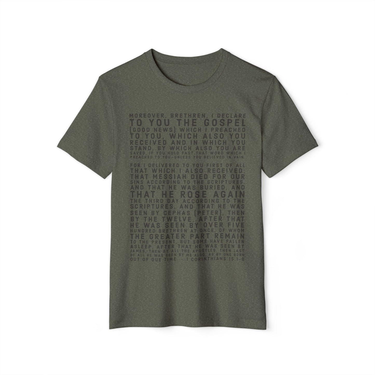 'I declare to you the gospel' - Front Text, Dark-Lettered Edition - (4 Color Options) - Adult Unisex Recycled Organic T-Shirt