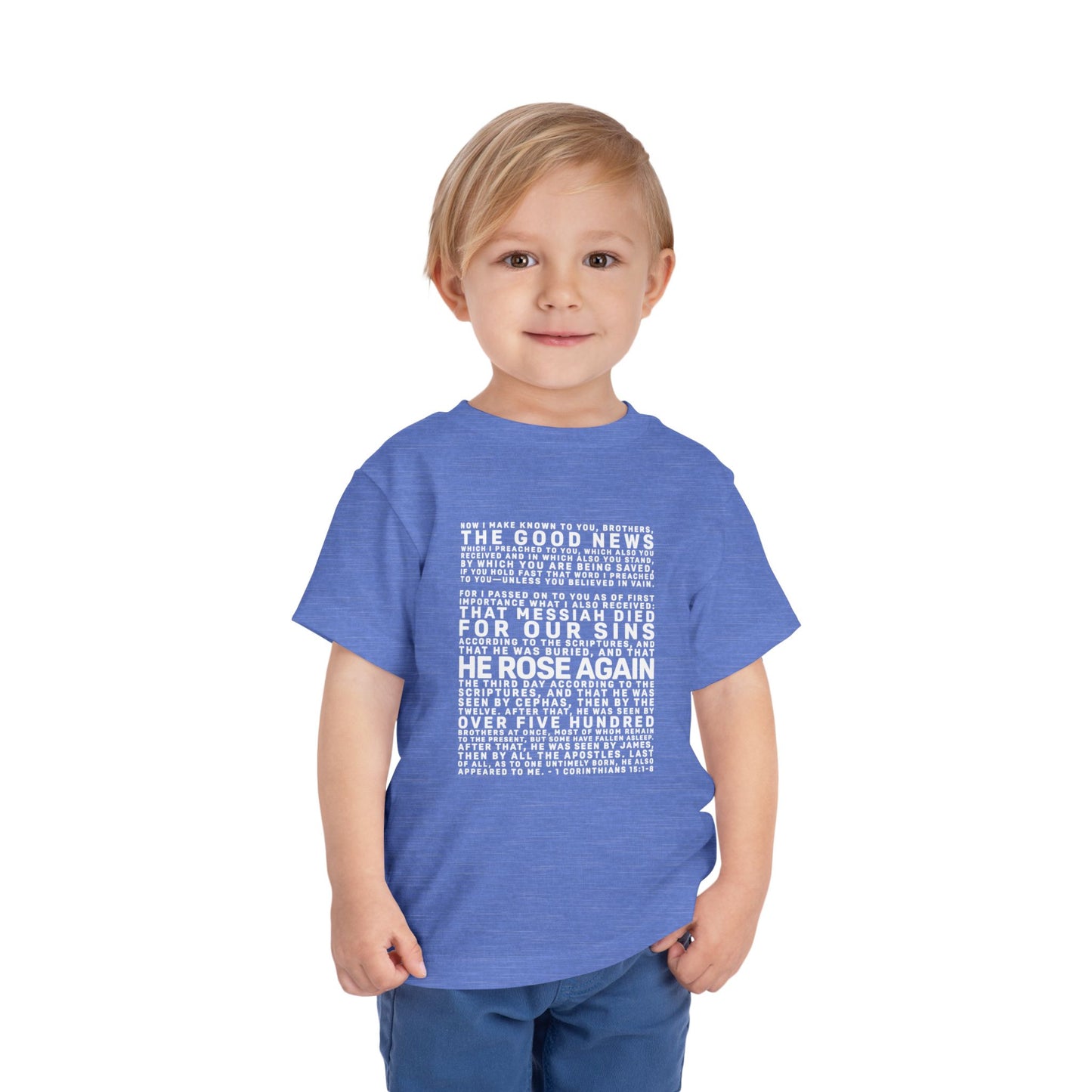 The Gospel - Toddler Short Sleeve Tee - Front Text, Light-Lettered Edition - (15 Colors)
