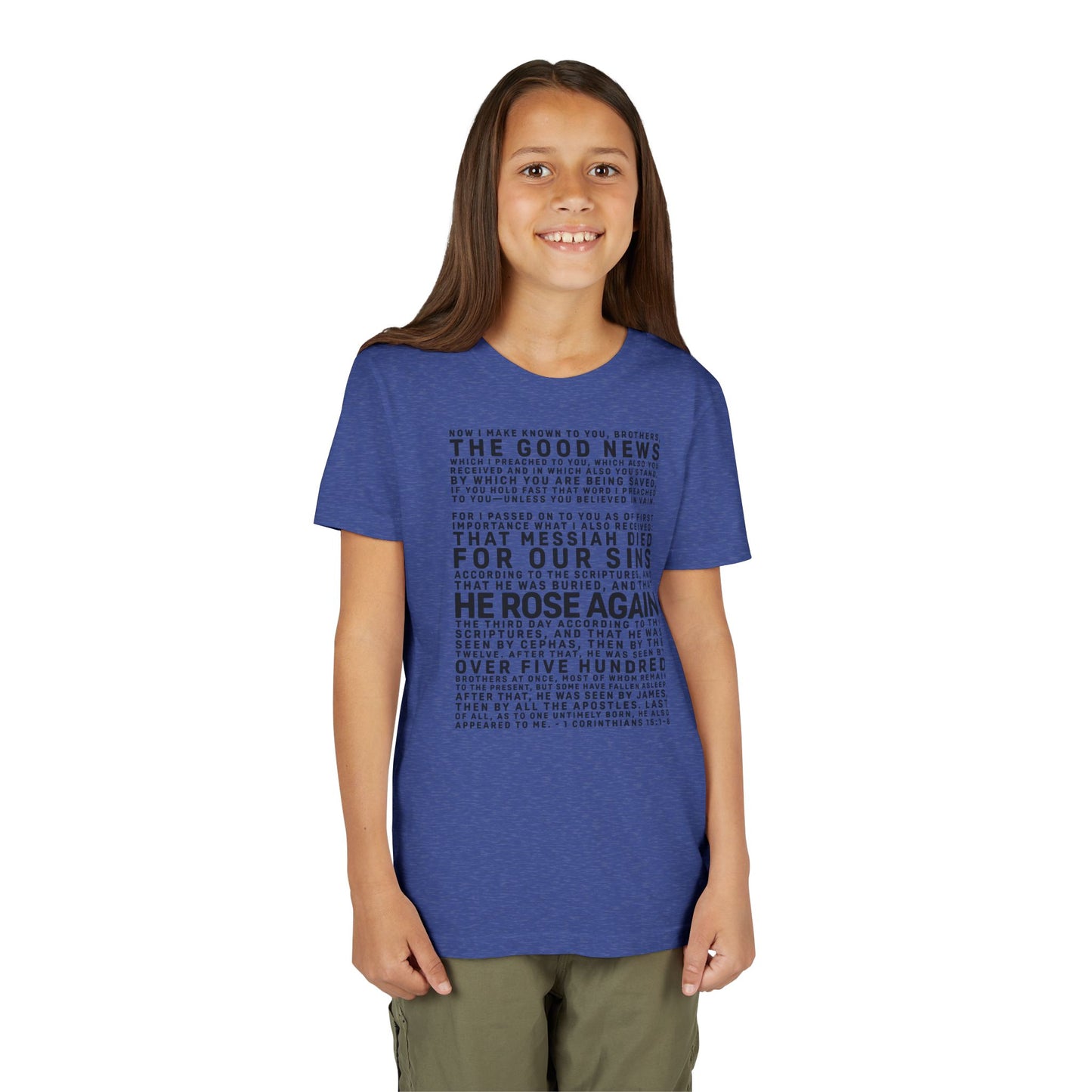 The Gospel - Youth Short Sleeve Tee - Front Text, Dark-Lettered Edition - (17 Colors)
