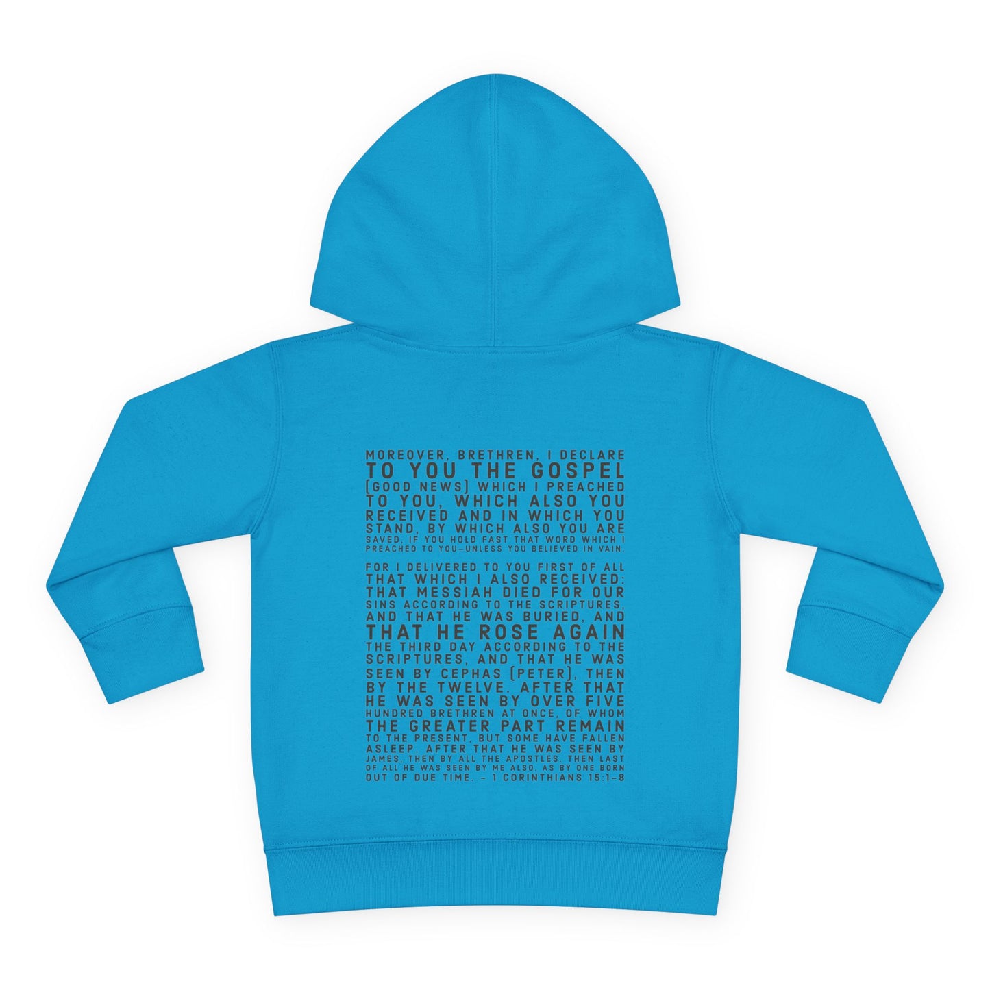 'I declare to you the gospel' - Back Text, Dark Lettered Edition - (7 Color Options) - Toddler Pullover Fleece Hoodie