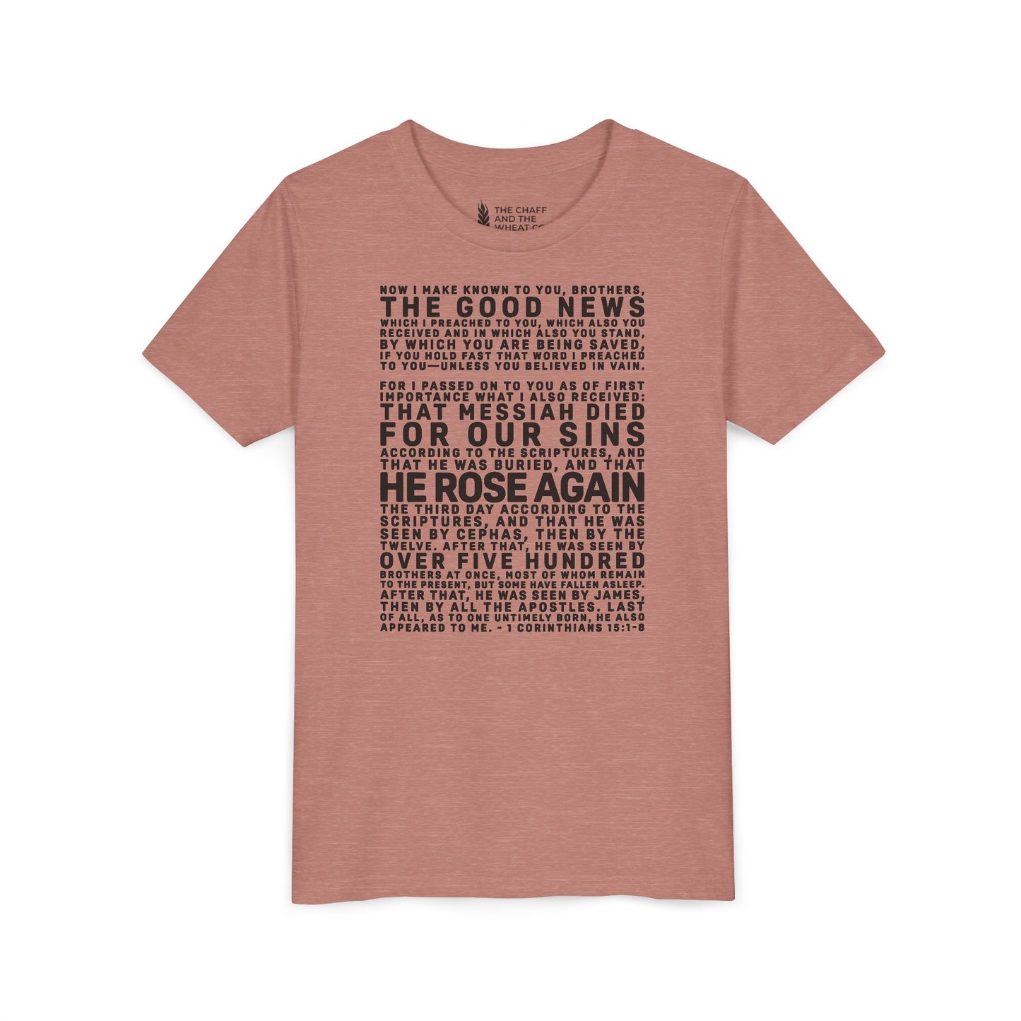 The Gospel - Youth Short Sleeve Tee - Front Text, Dark-Lettered Edition - (17 Colors)