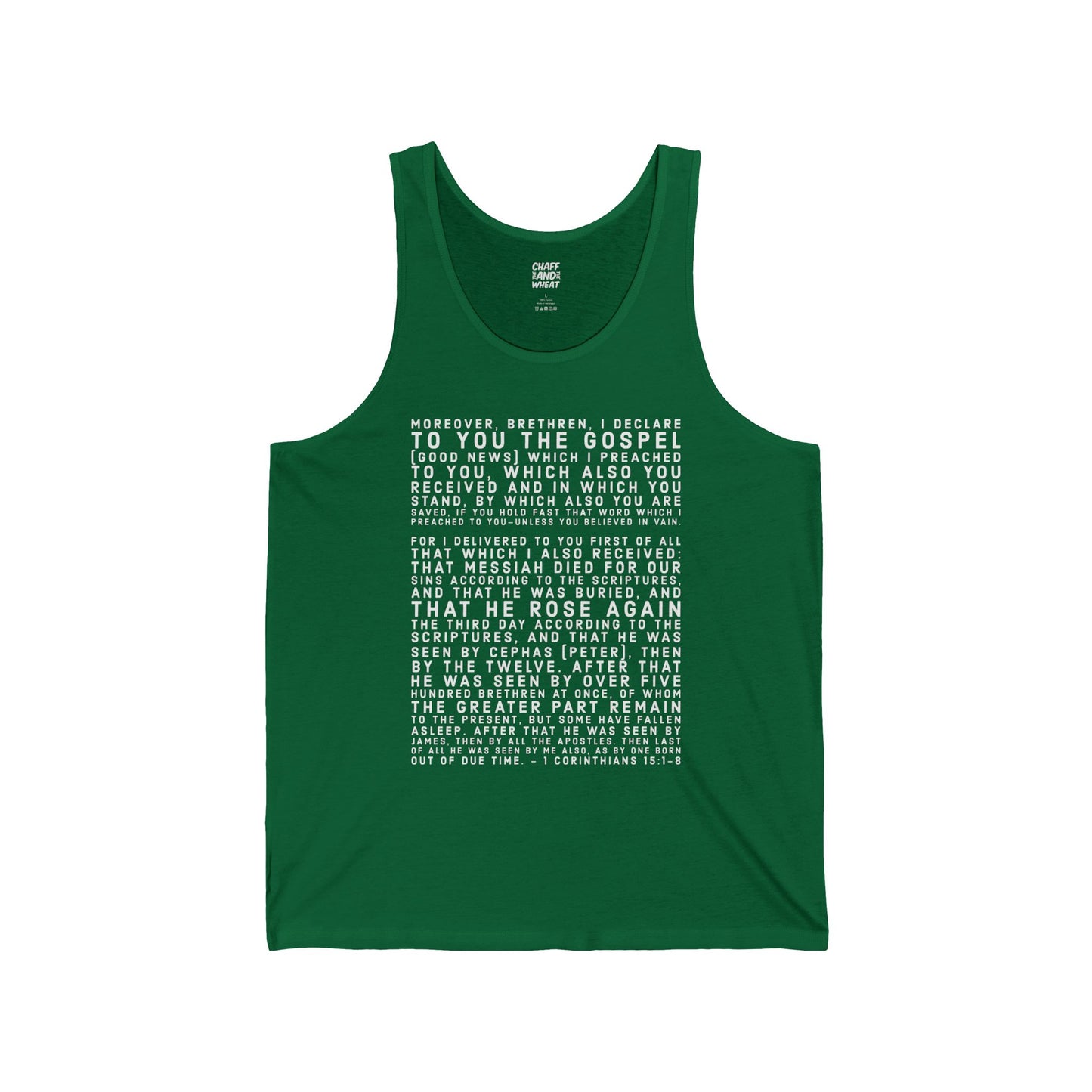 'I declare to you the gospel' - Front Text, Light Lettered Edition - (10 Color Options) - Adult Unisex Jersey Tank