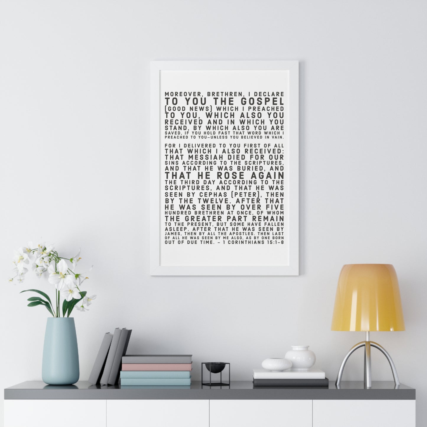 'I declare to you the gospel' - (4 Size and 3 Frame Color Options) - Framed Vertical Poster