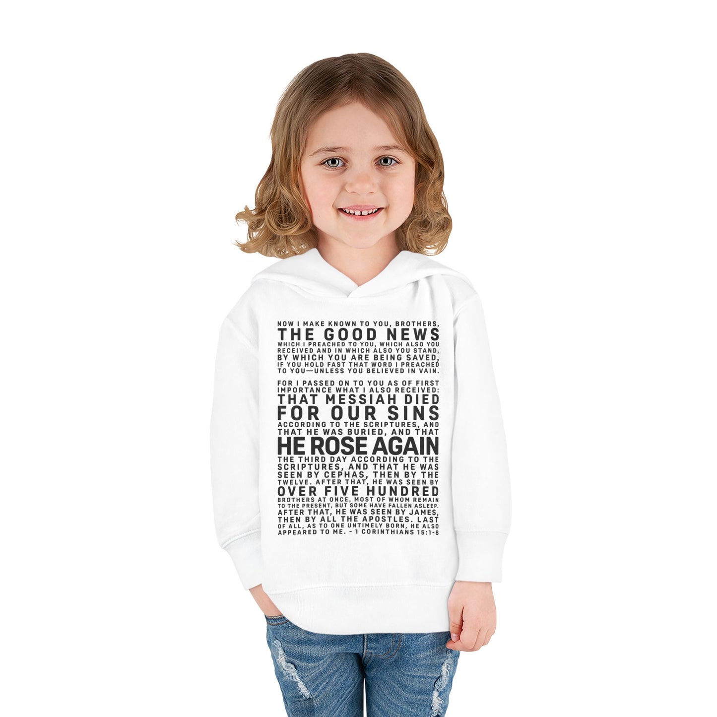 The Gospel - Toddler Pullover Hoodie - Front Text, Dark Lettered Edition - (13 Colors)