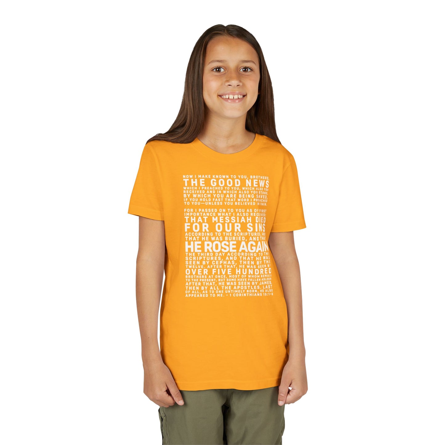 The Gospel - Youth Short Sleeve Tee - Back Text, Light-Lettered Edition - (22 Colors)