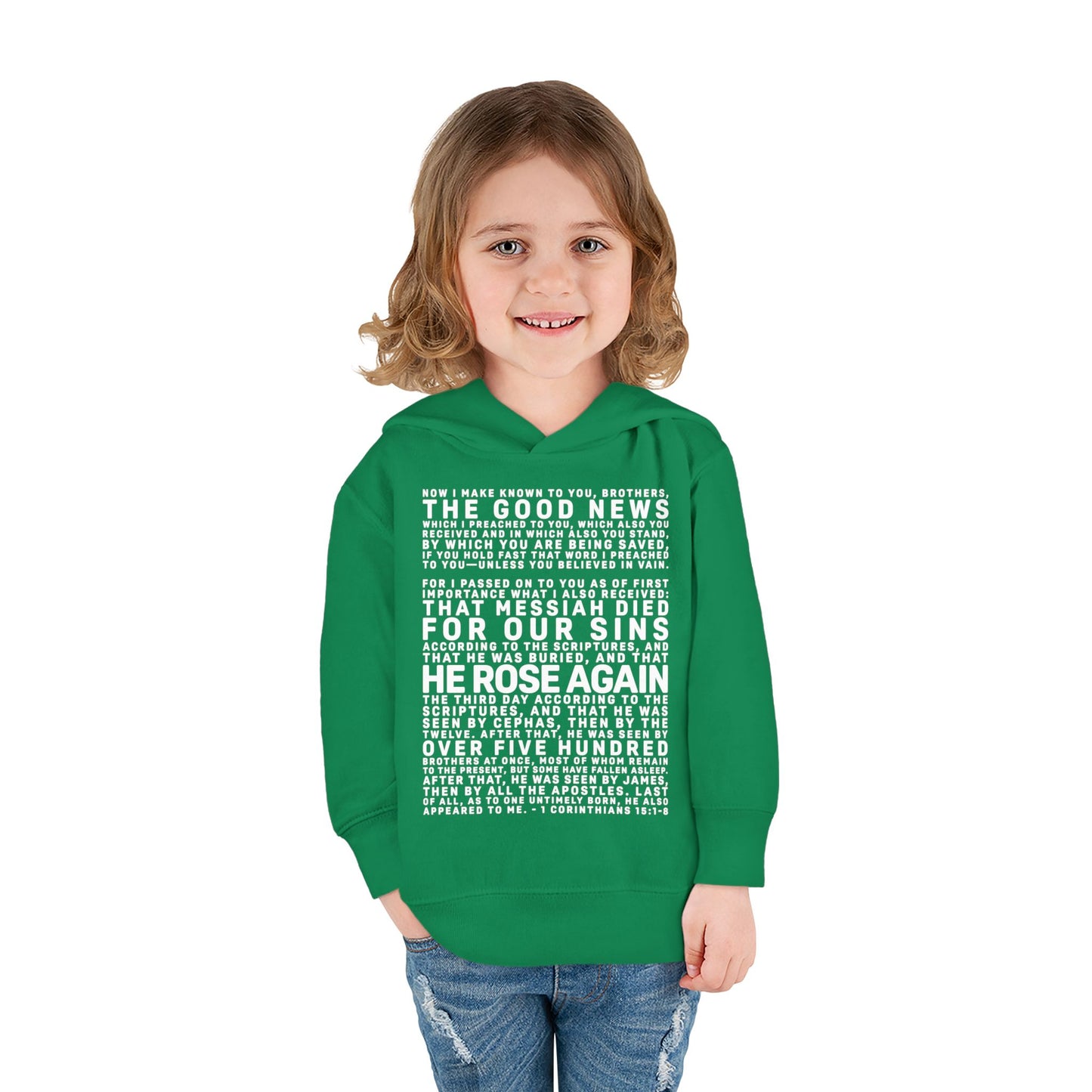 The Gospel - Toddler Pullover Hoodie - Front Text, Light Lettered Edition - (15 Colors)