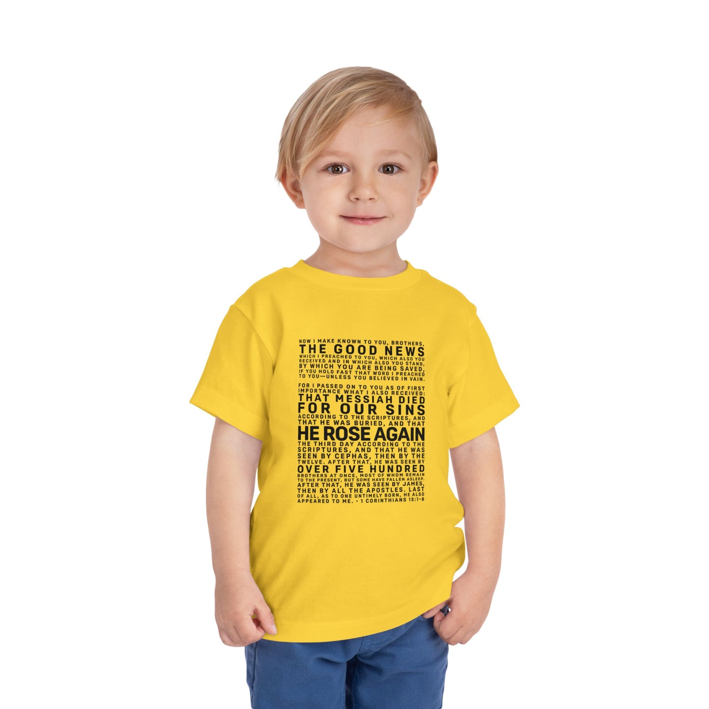 The Gospel - Toddler Short Sleeve Tee - Front Text, Dark-Lettered Edition - (16 Colors)