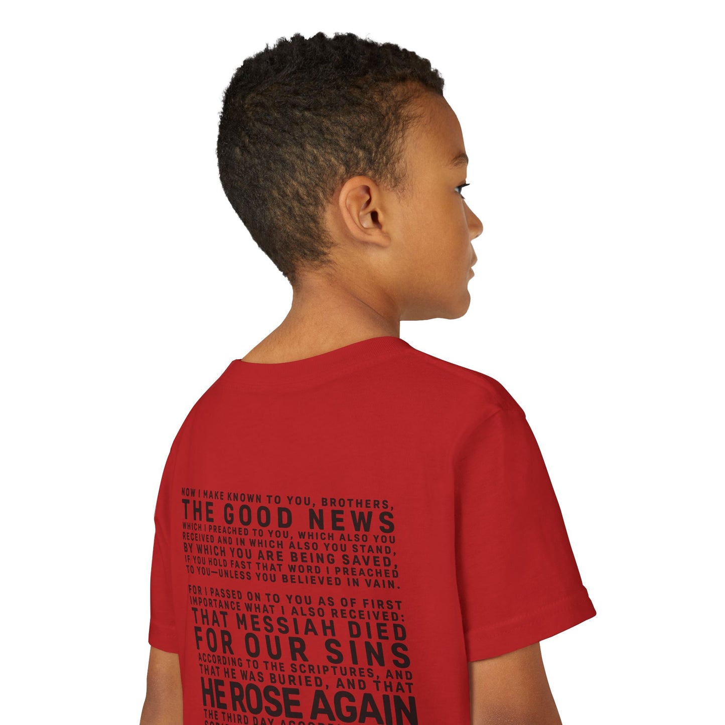 The Gospel - Youth Short Sleeve Tee - Back Text, Dark-Lettered Edition - (17 Colors)