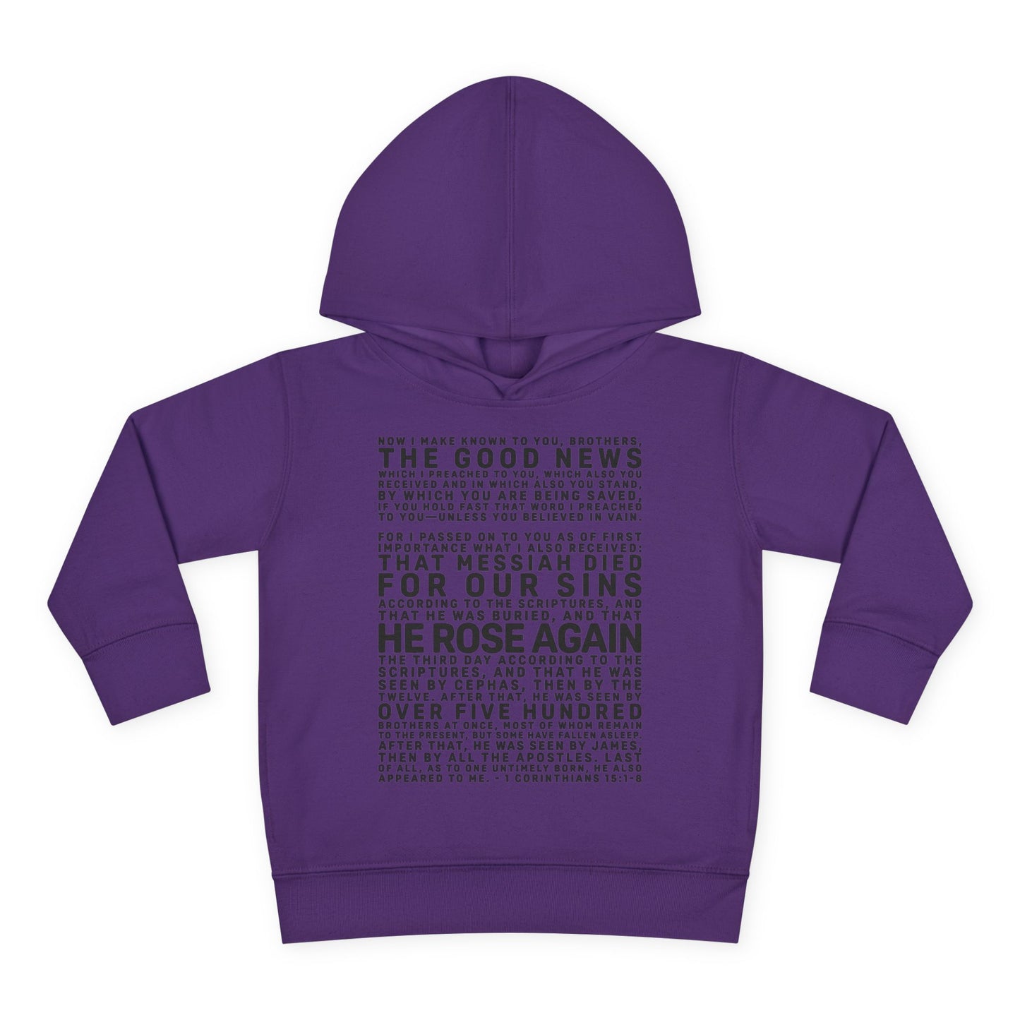 The Gospel - Toddler Pullover Hoodie - Front Text, Dark Lettered Edition - (13 Colors)