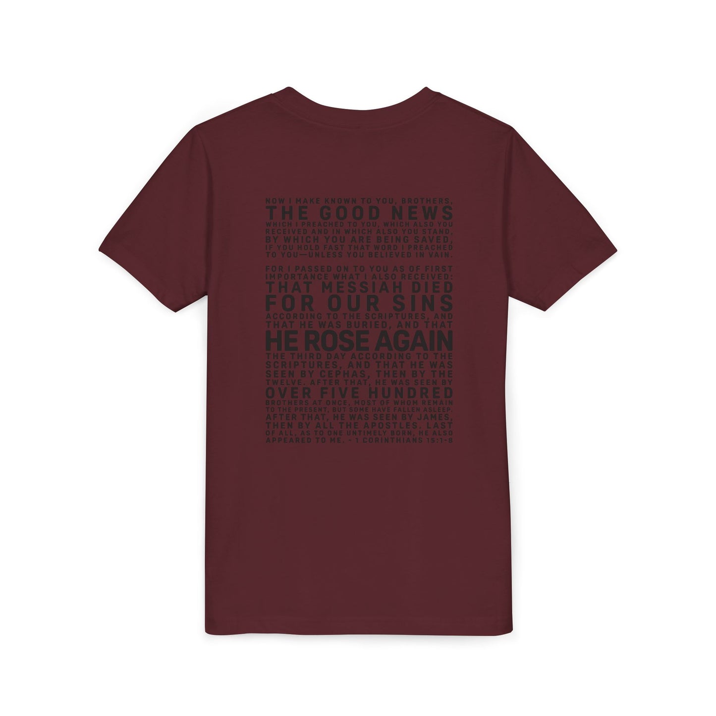 The Gospel - Youth Short Sleeve Tee - Back Text, Dark-Lettered Edition - (17 Colors)