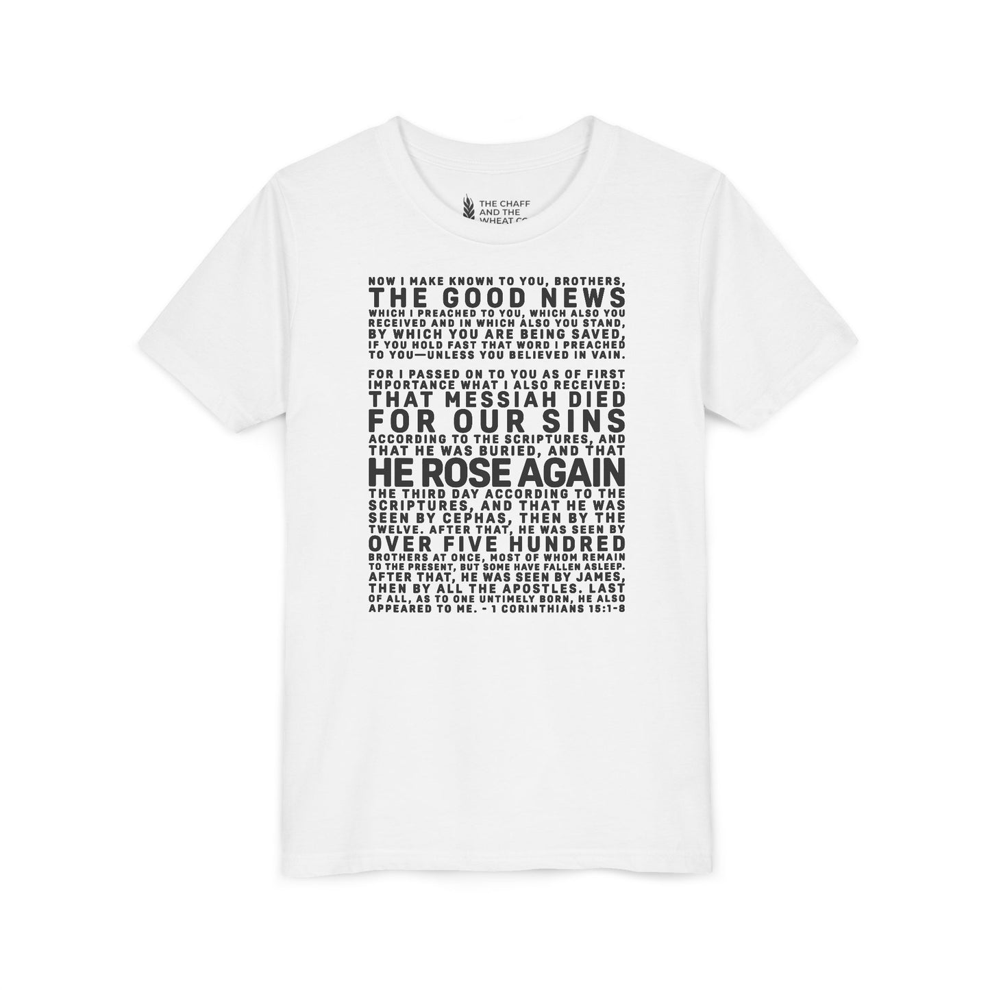 The Gospel - Youth Short Sleeve Tee - Front Text, Dark-Lettered Edition - (17 Colors)