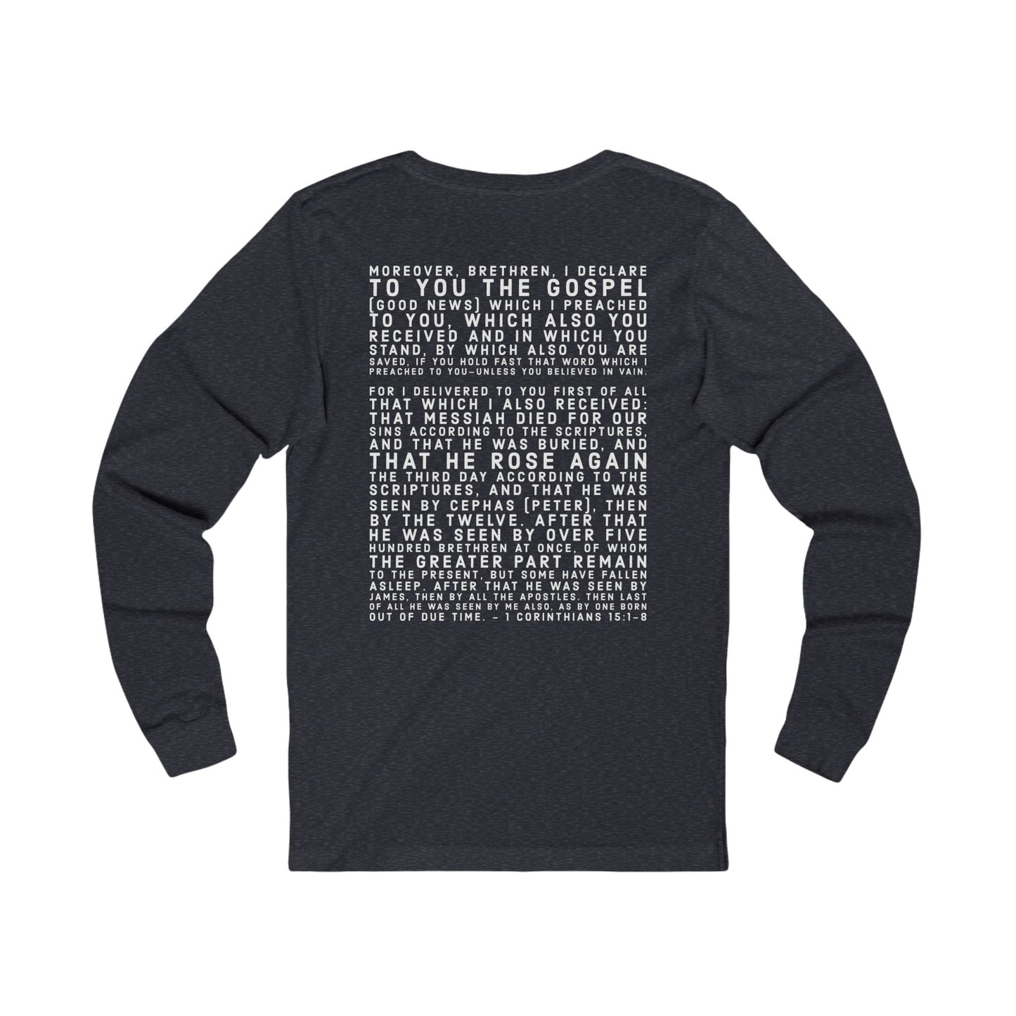 'I declare to you the gospel' - Back Text, Light Lettered Edition - (11 Color Options) - Adult Unisex Jersey Long Sleeve Tee