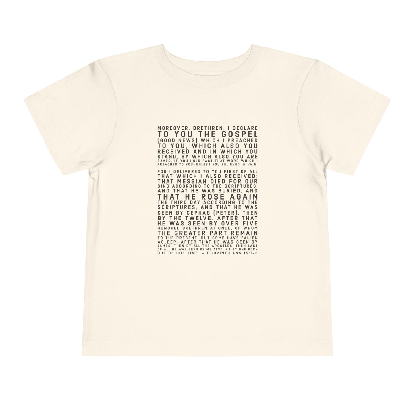 'I declare to you the gospel' - Front Text, Dark-Lettered Edition - (9 Color Options) - Toddler Short Sleeve Tee