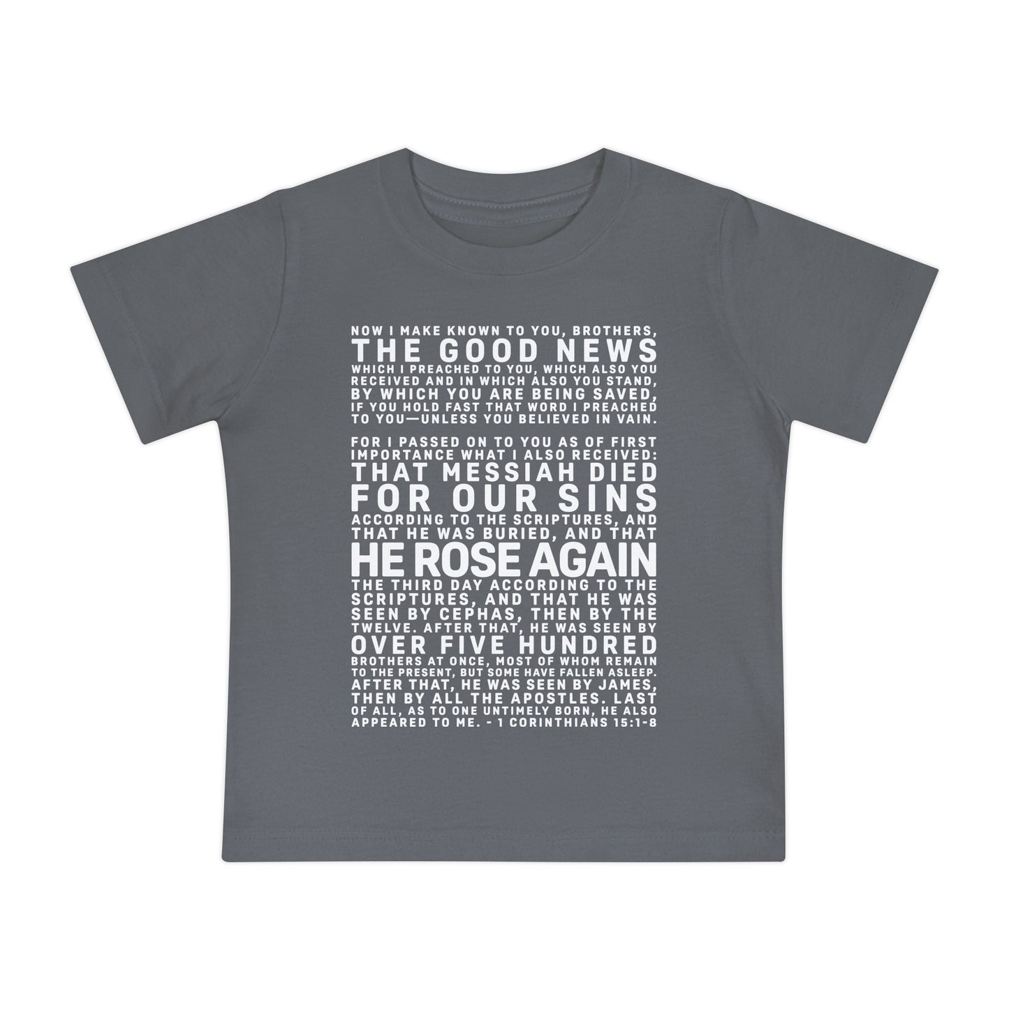 The Gospel - Infant (3M-24M) Short Sleeve Tee - Front Text, Light-Lettered Edition - (6 Colors)