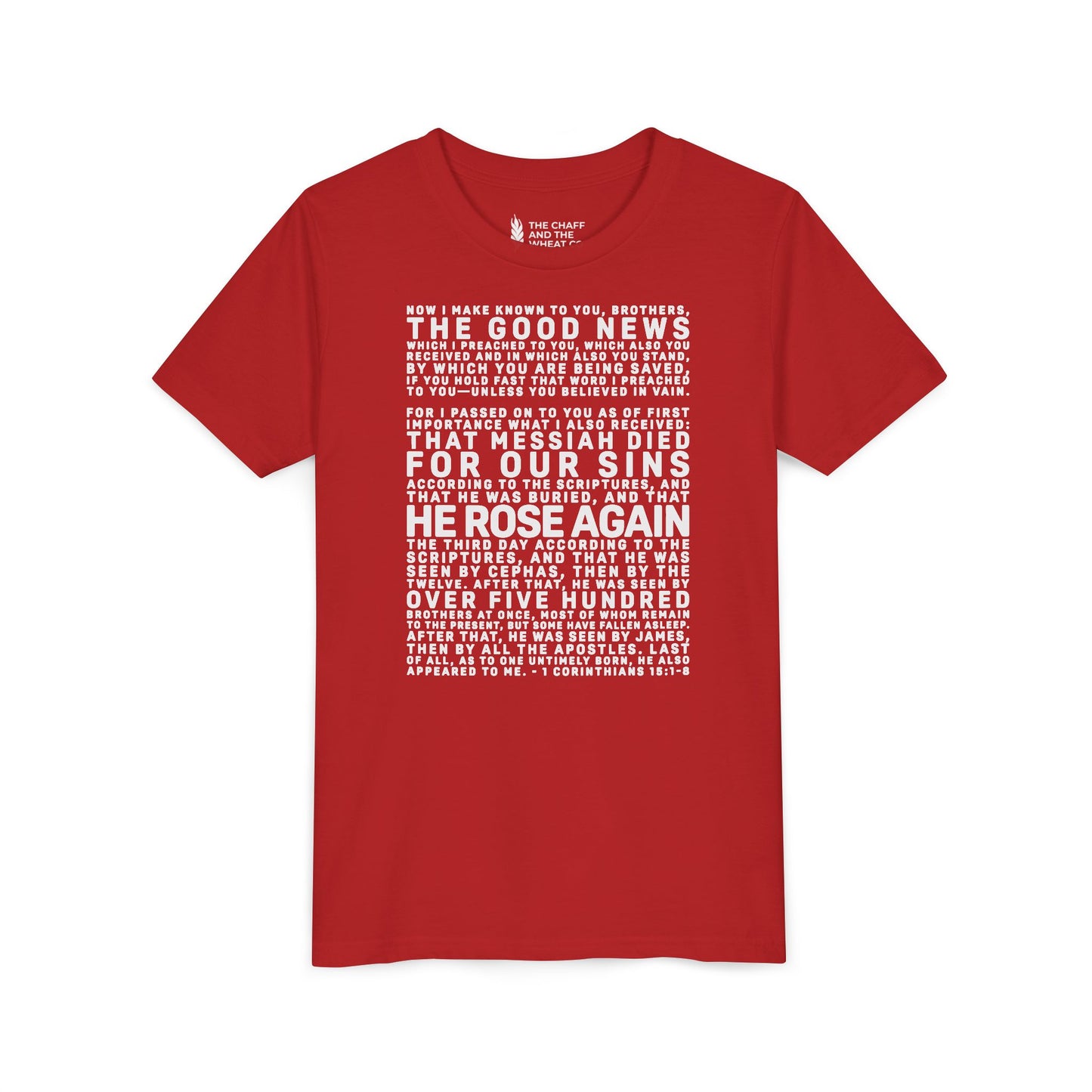 The Gospel - Youth Short Sleeve Tee - Back Text, Light-Lettered Edition - (22 Colors)