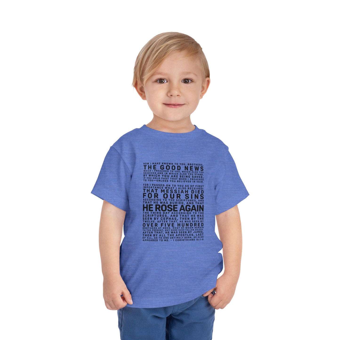 The Gospel - Toddler Short Sleeve Tee - Front Text, Dark-Lettered Edition - (16 Colors)