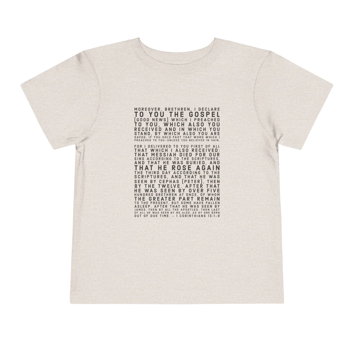 'I declare to you the gospel' - Front Text, Dark-Lettered Edition - (9 Color Options) - Toddler Short Sleeve Tee