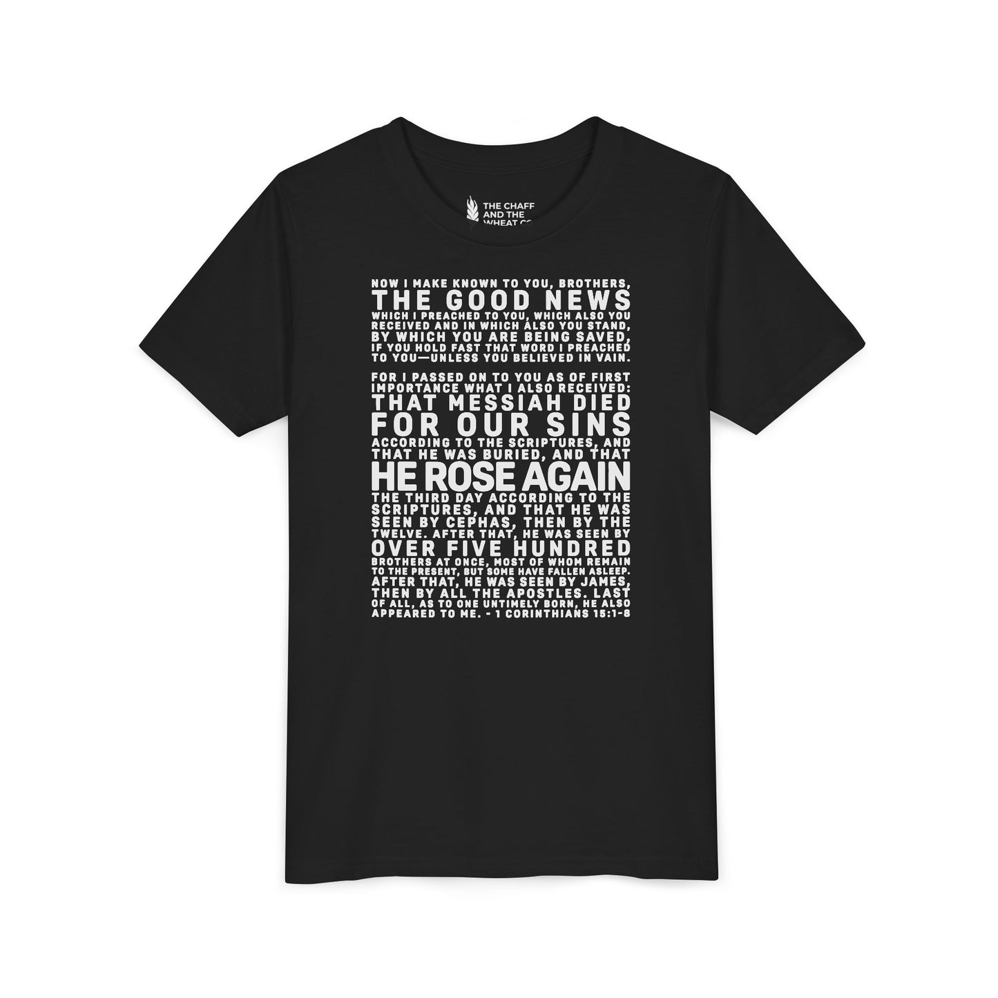 The Gospel - Youth Short Sleeve Tee - Back Text, Light-Lettered Edition - (22 Colors)