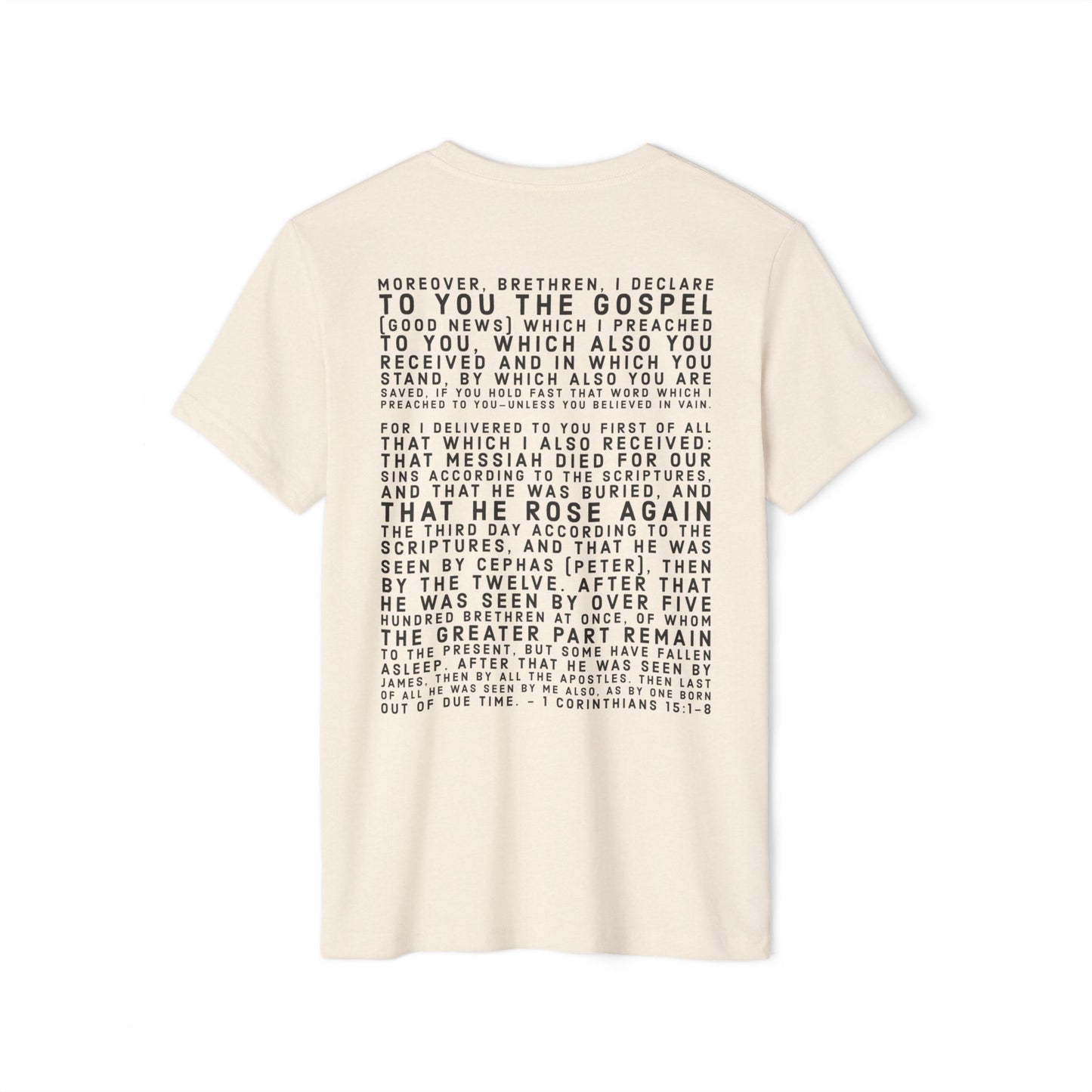 'I declare to you the gospel' - Back Text, Dark-Lettered Edition - (4 Color Options) - Adult Unisex Recycled Organic T-Shirt