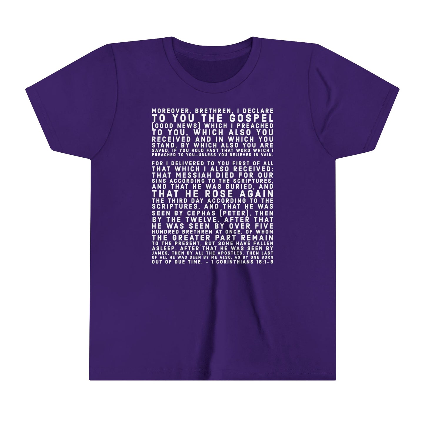 'I declare to you the gospel' - Front Text, Light-Lettered Edition - (22 Color Options) - Youth Short Sleeve Tee