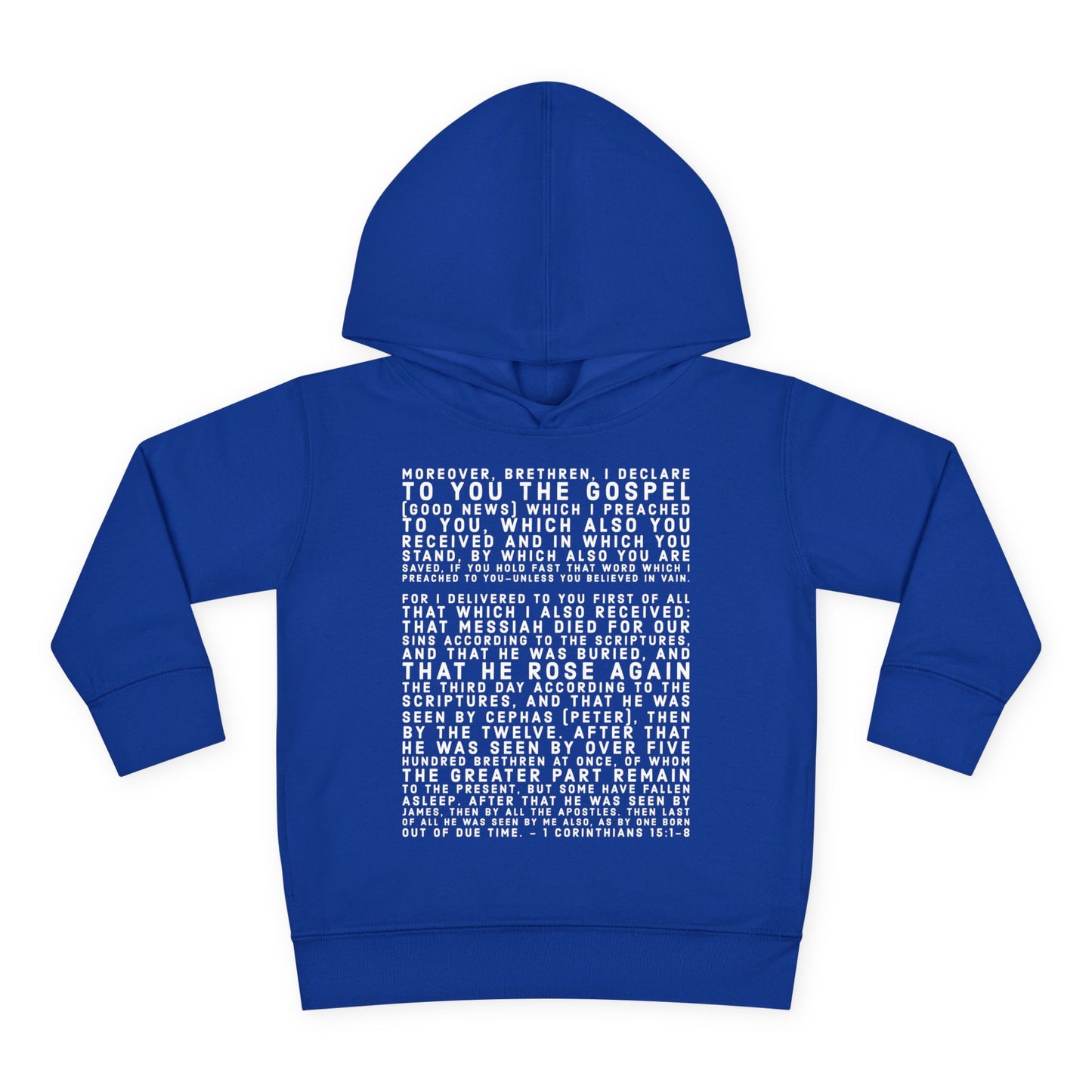 'I declare to you the gospel' - Front Text, Light Lettered Edition - (15 Color Options) - Toddler Pullover Fleece Hoodie