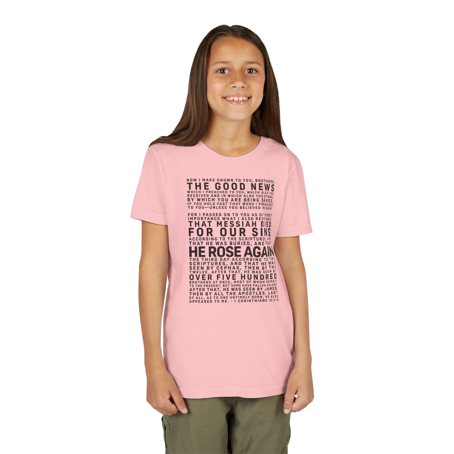 The Gospel - Youth Short Sleeve Tee - Front Text, Dark-Lettered Edition - (17 Colors)