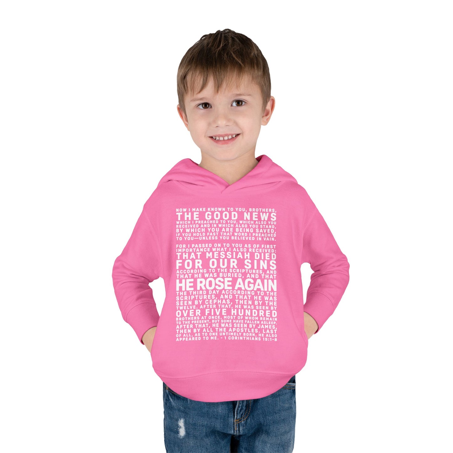 The Gospel - Toddler Pullover Hoodie - Front Text, Light Lettered Edition - (15 Colors)