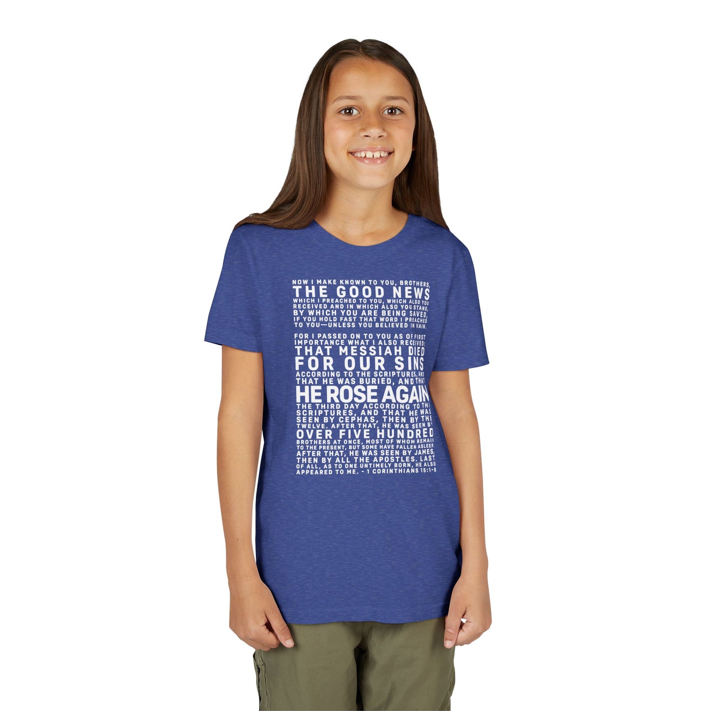 The Gospel - Youth Short Sleeve Tee - Back Text, Light-Lettered Edition - (22 Colors)