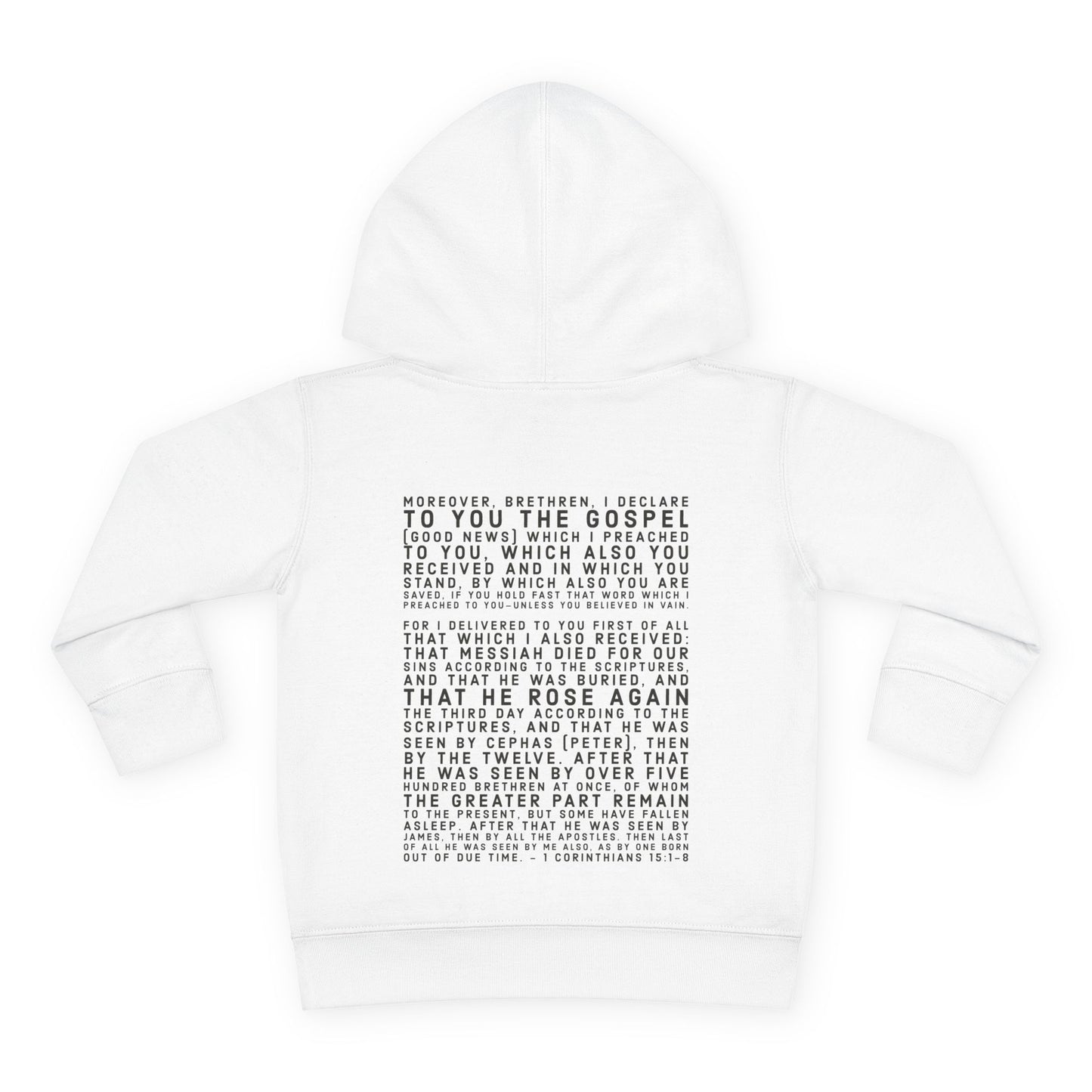 'I declare to you the gospel' - Back Text, Dark Lettered Edition - (7 Color Options) - Toddler Pullover Fleece Hoodie