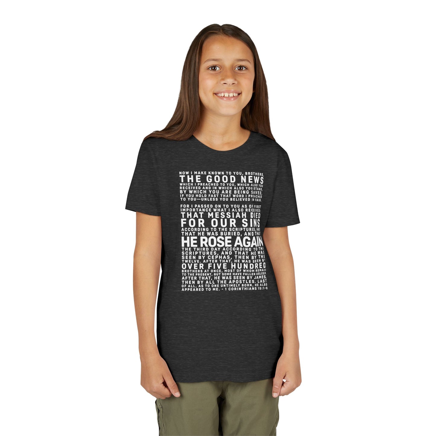 The Gospel - Youth Short Sleeve Tee - Back Text, Light-Lettered Edition - (22 Colors)
