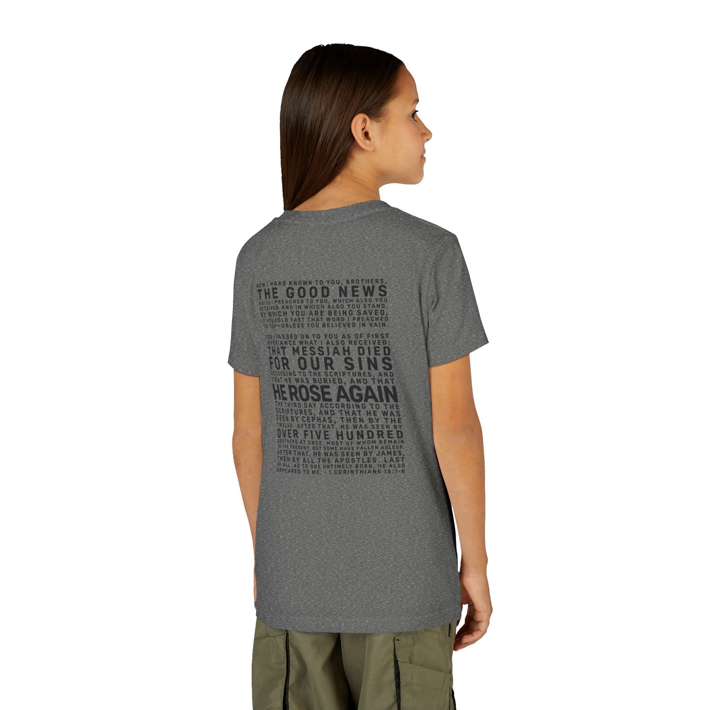 The Gospel - Youth Short Sleeve Tee - Back Text, Dark-Lettered Edition - (17 Colors)