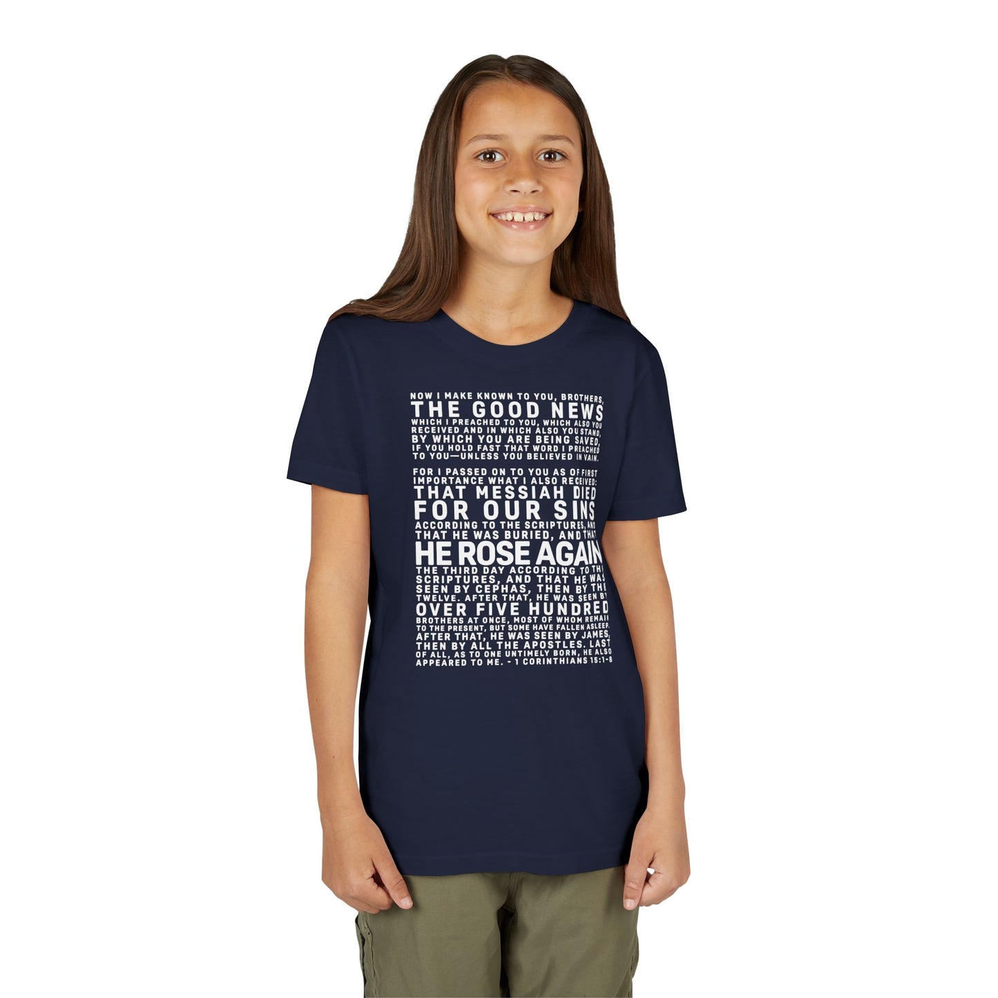 The Gospel - Youth Short Sleeve Tee - Back Text, Light-Lettered Edition - (22 Colors)