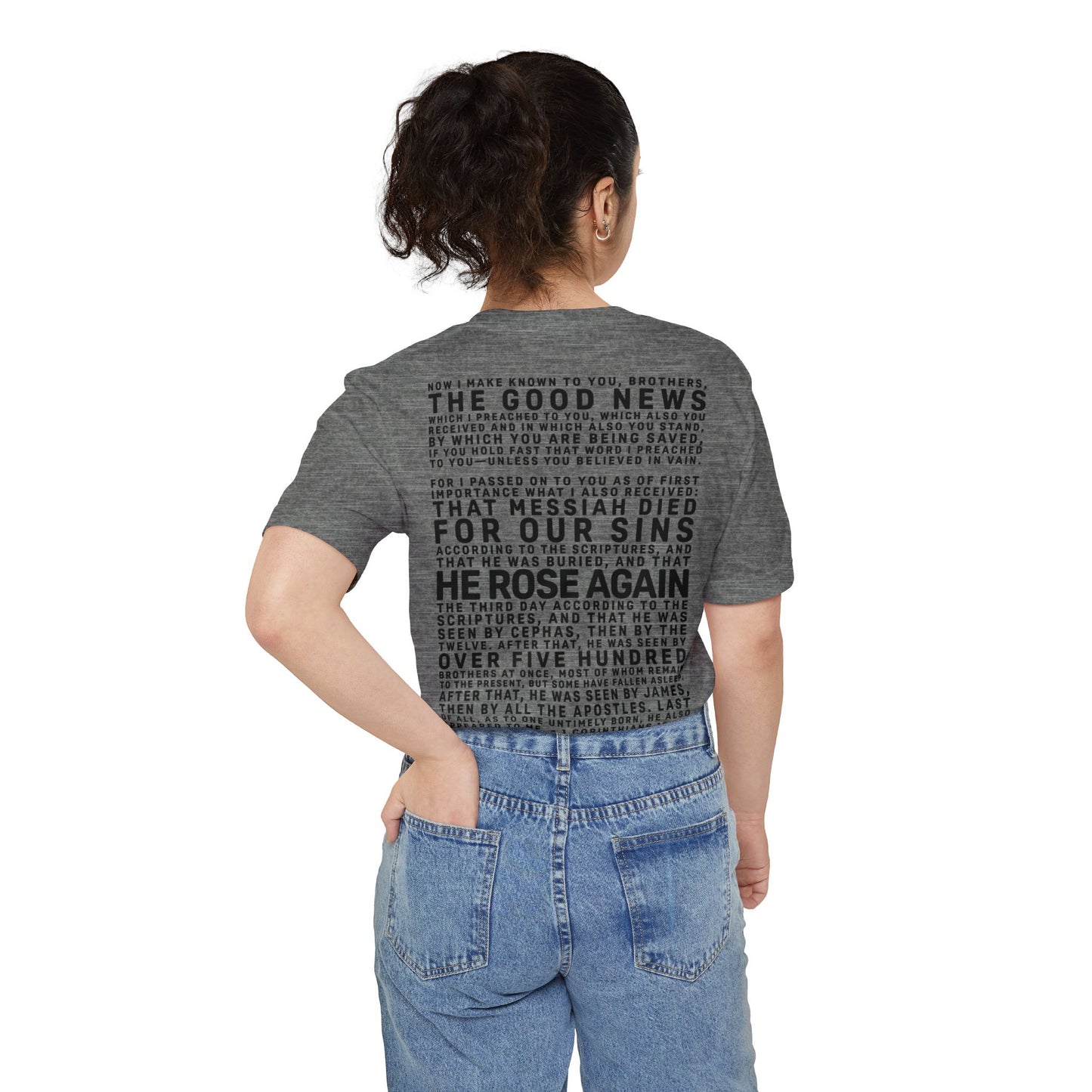 The Gospel - Adult Unisex Pocket Tee - Back Text, Dark-Lettered Edition - (4 Colors)