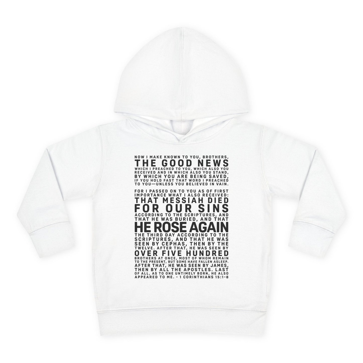 The Gospel - Toddler Pullover Hoodie - Front Text, Dark Lettered Edition - (13 Colors)