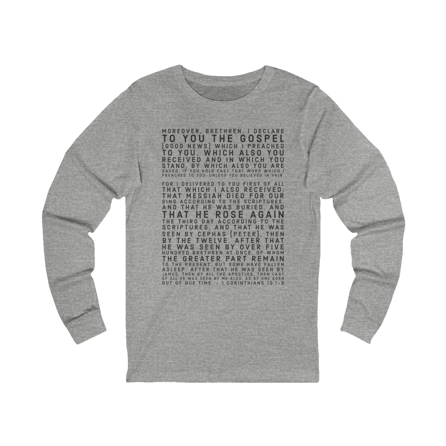 'I declare to you the gospel' - Front Text, Dark Lettered Edition - (2 Color Options) - Adult Unisex Jersey Long Sleeve Tee