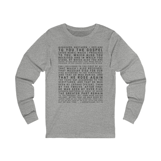 'I declare to you the gospel' - Front Text, Dark Lettered Edition - (2 Color Options) - Adult Unisex Jersey Long Sleeve Tee