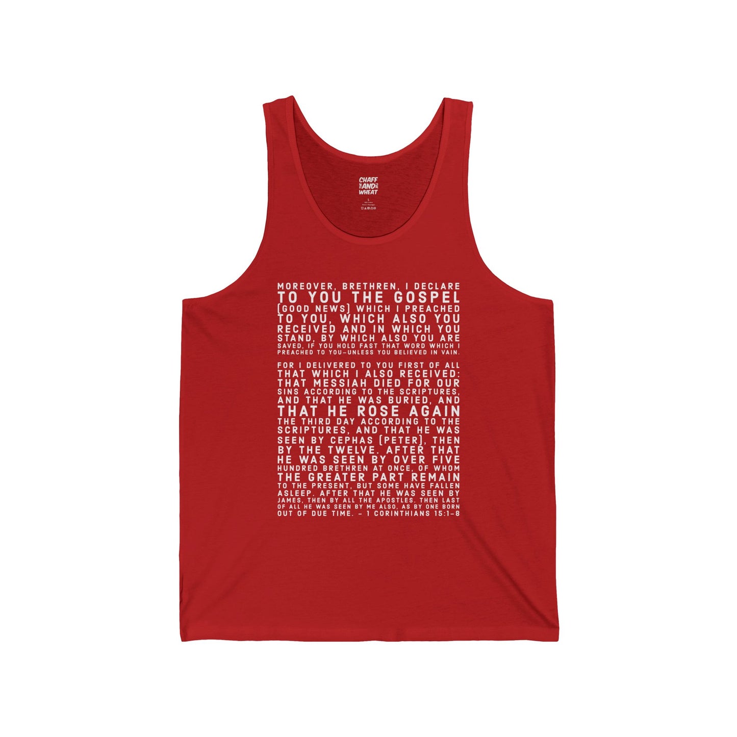 'I declare to you the gospel' - Front Text, Light Lettered Edition - (10 Color Options) - Adult Unisex Jersey Tank