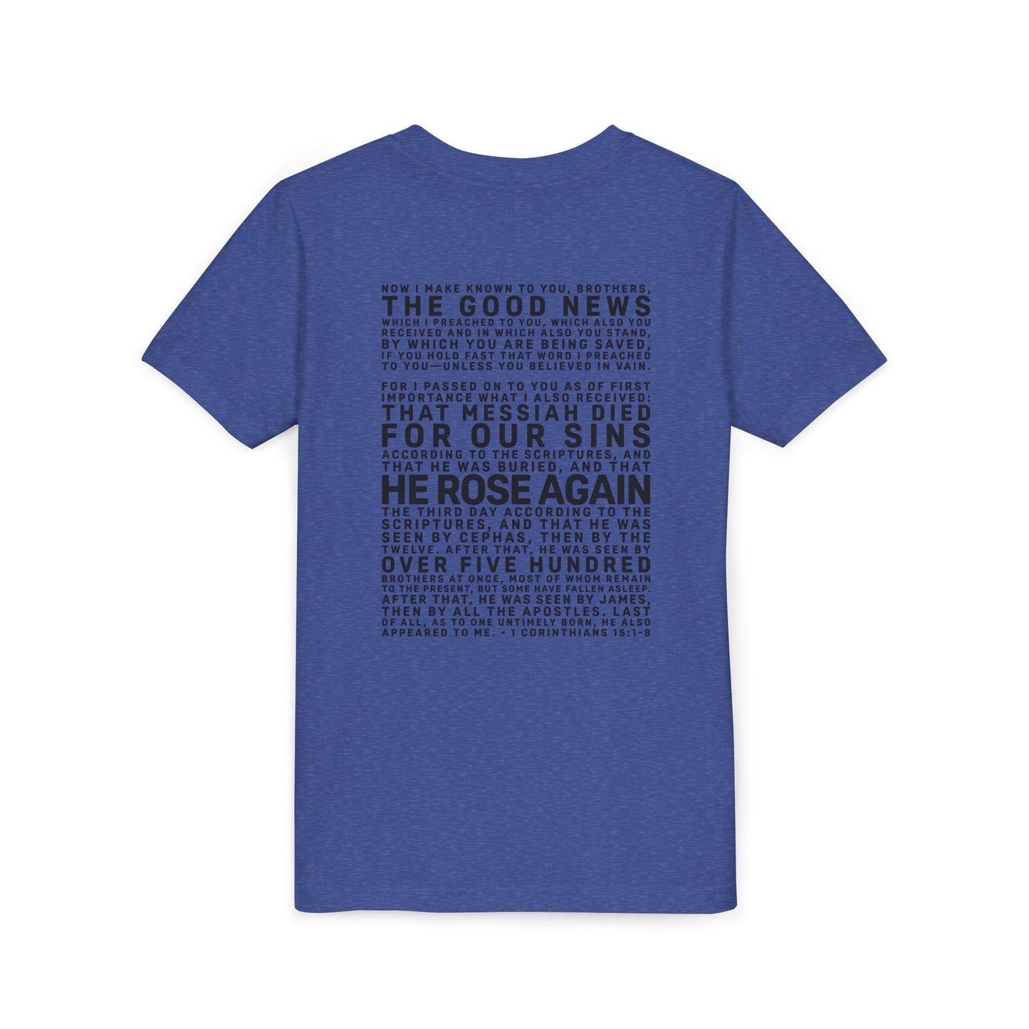 The Gospel - Youth Short Sleeve Tee - Back Text, Dark-Lettered Edition - (17 Colors)