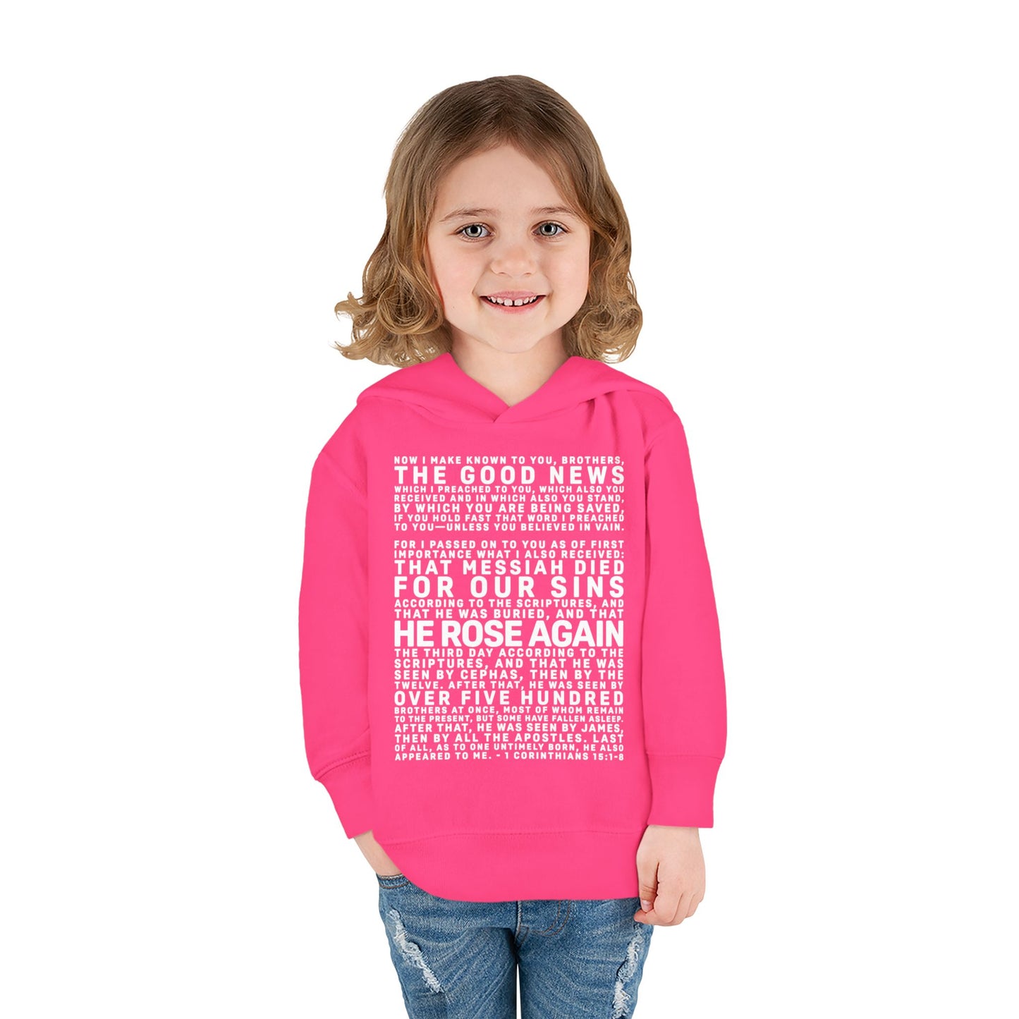 The Gospel - Toddler Pullover Hoodie - Front Text, Light Lettered Edition - (15 Colors)