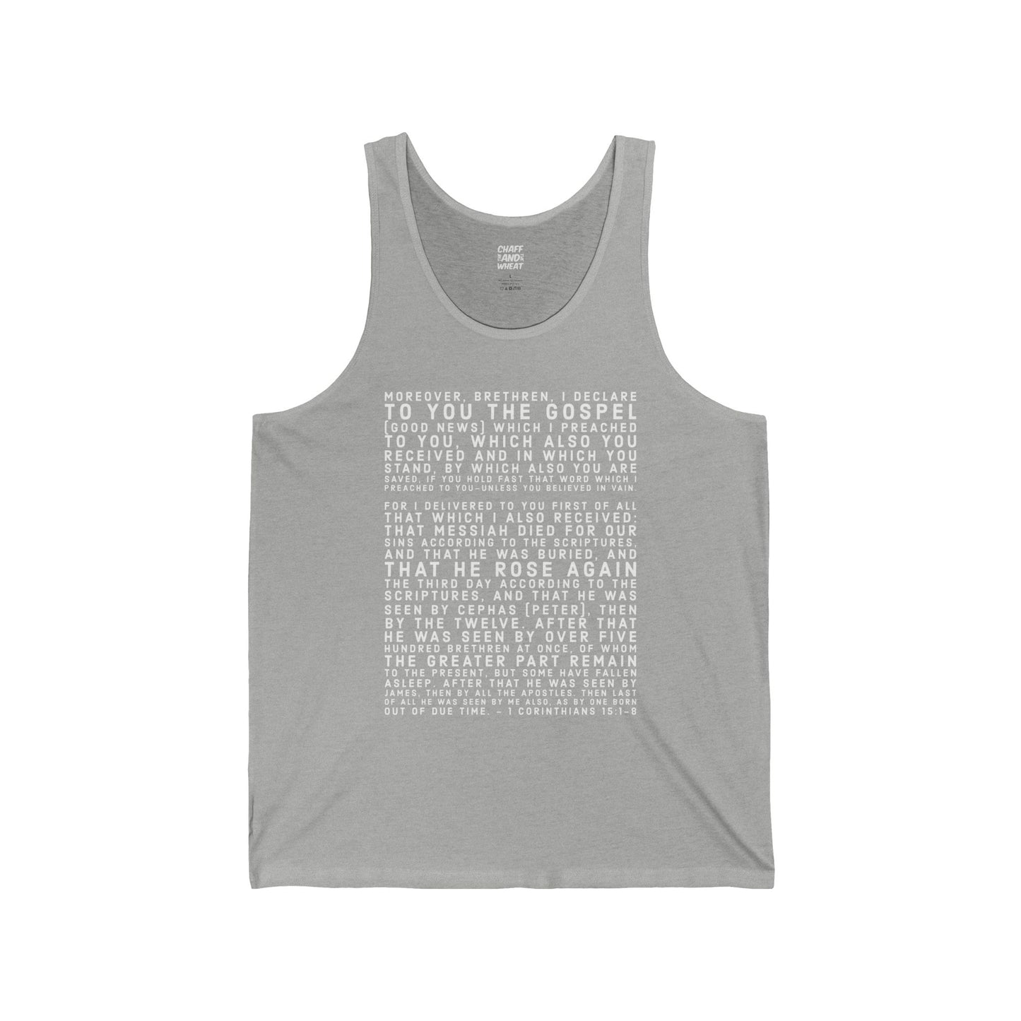 'I declare to you the gospel' - Front Text, Light Lettered Edition - (10 Color Options) - Adult Unisex Jersey Tank