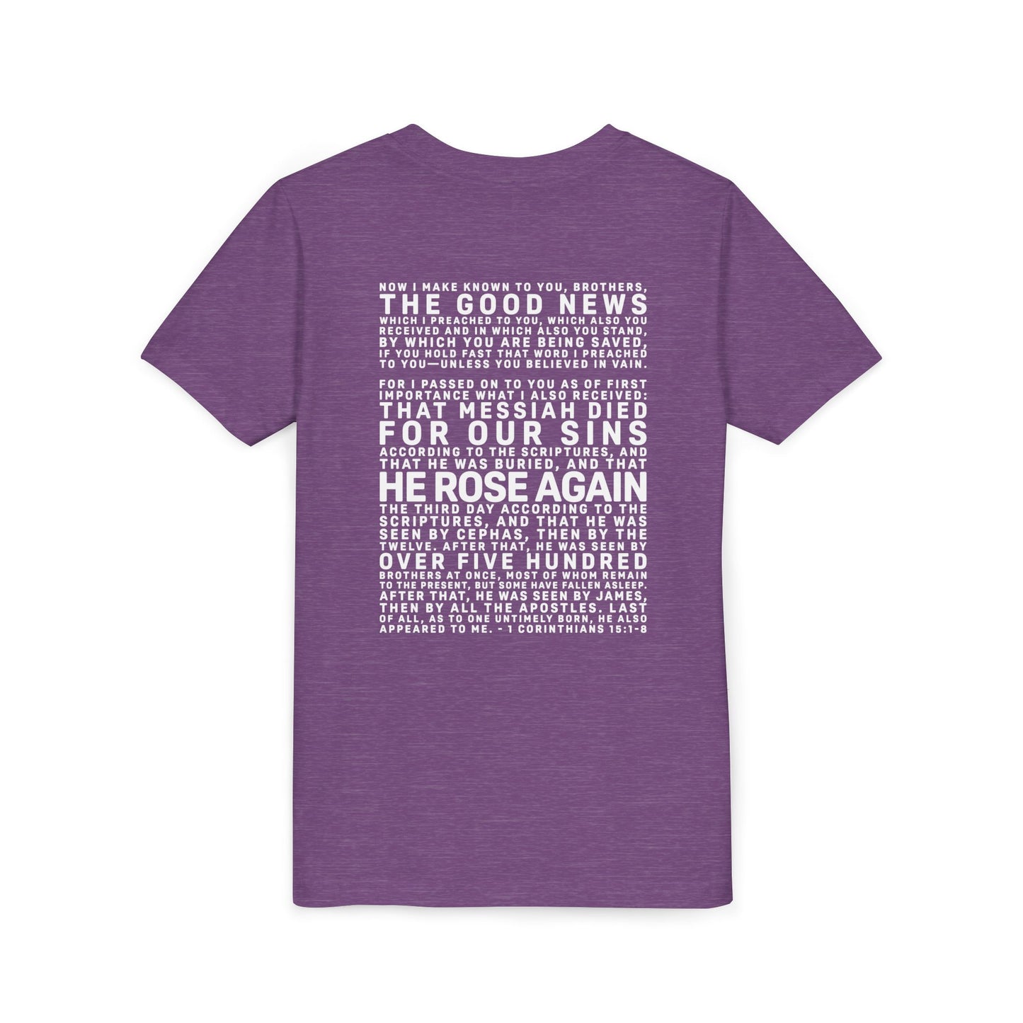 The Gospel - Youth Short Sleeve Tee - Back Text, Light-Lettered Edition - (22 Colors)