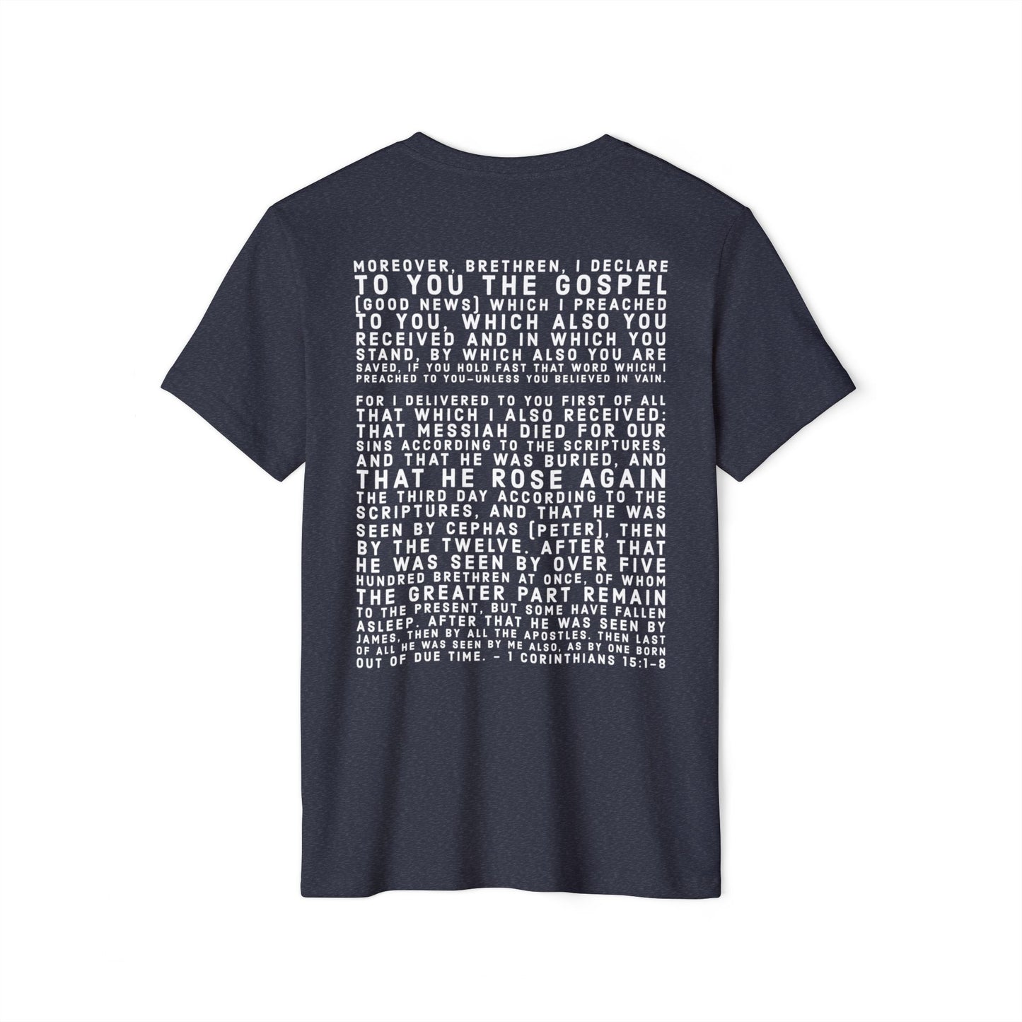 'I declare to you the gospel' - Back Text, Light-Lettered Edition - (5 Color Options) - Adult Unisex Recycled Organic T-Shirt