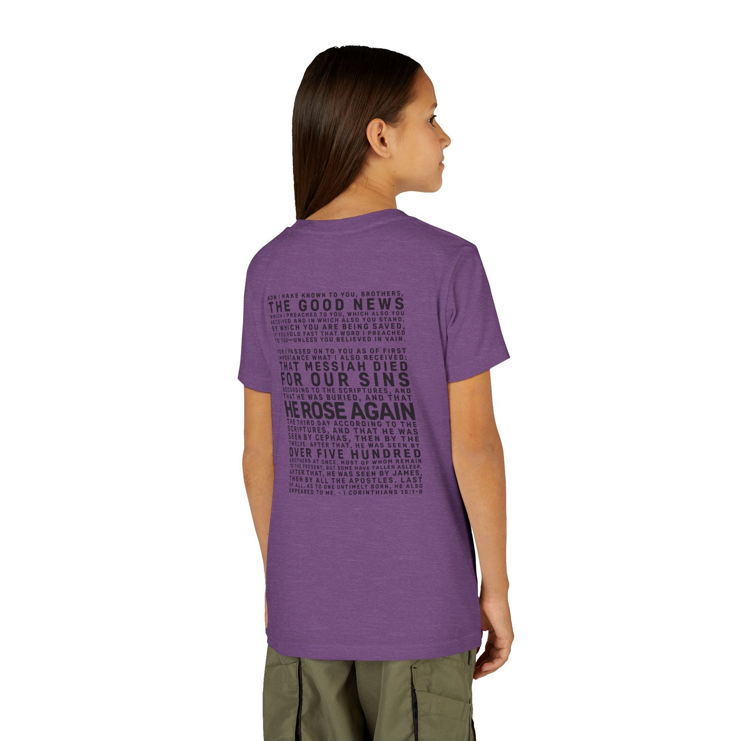The Gospel - Youth Short Sleeve Tee - Back Text, Dark-Lettered Edition - (17 Colors)