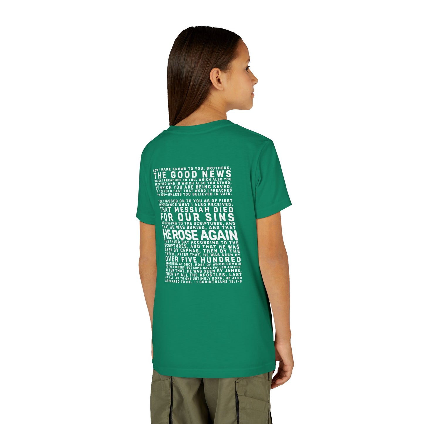 The Gospel - Youth Short Sleeve Tee - Back Text, Light-Lettered Edition - (22 Colors)
