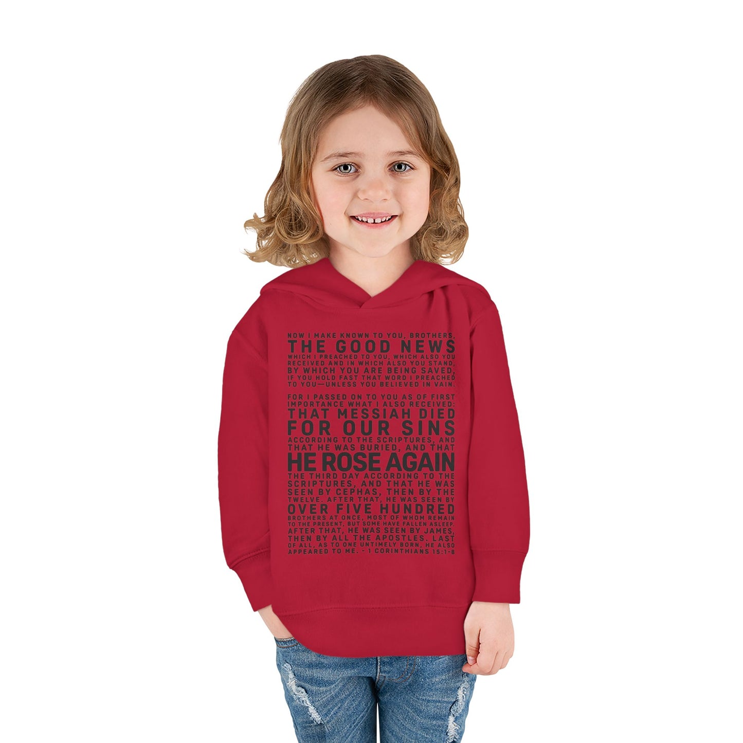 The Gospel - Toddler Pullover Hoodie - Front Text, Dark Lettered Edition - (13 Colors)